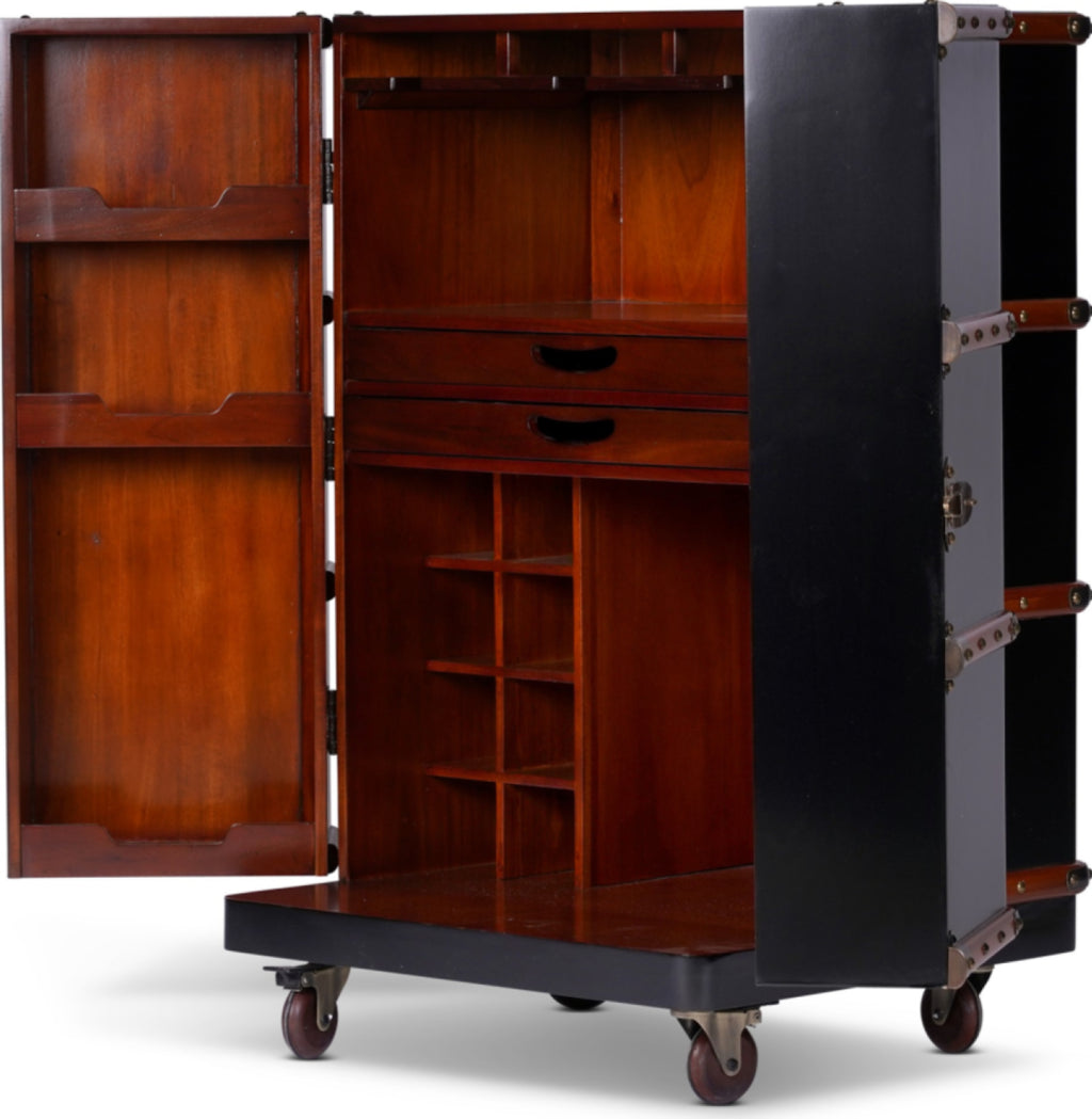 Authentic Models Polo Club Travel Suitcase Cabinet Bar, Black