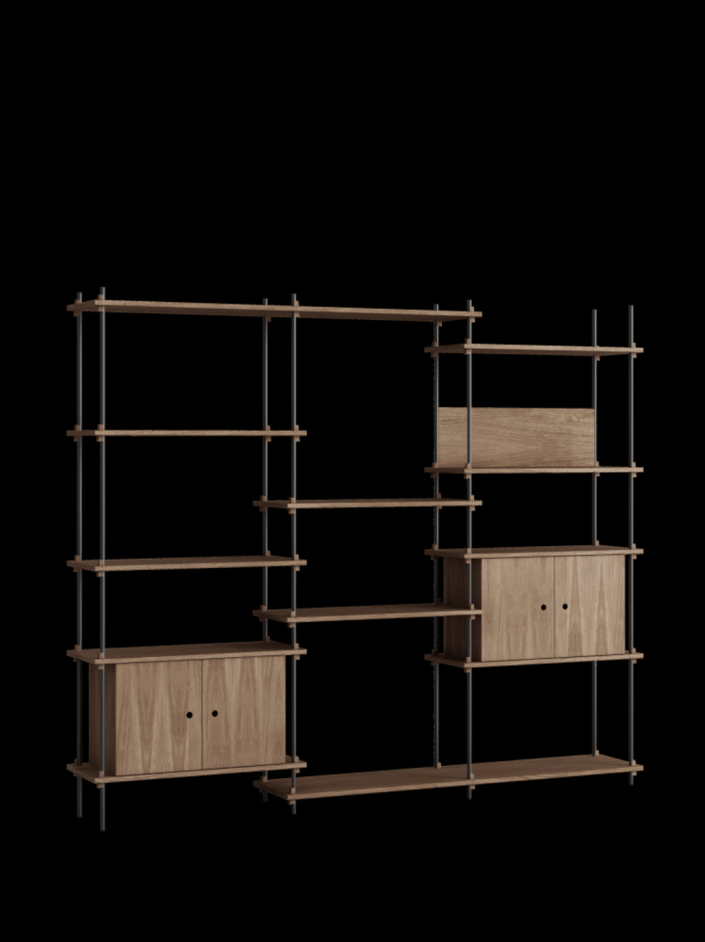 Moebe Shelving Set S.200.3.b, Smoked Oak Shelves, Black Legs (fsc Mix Credit)