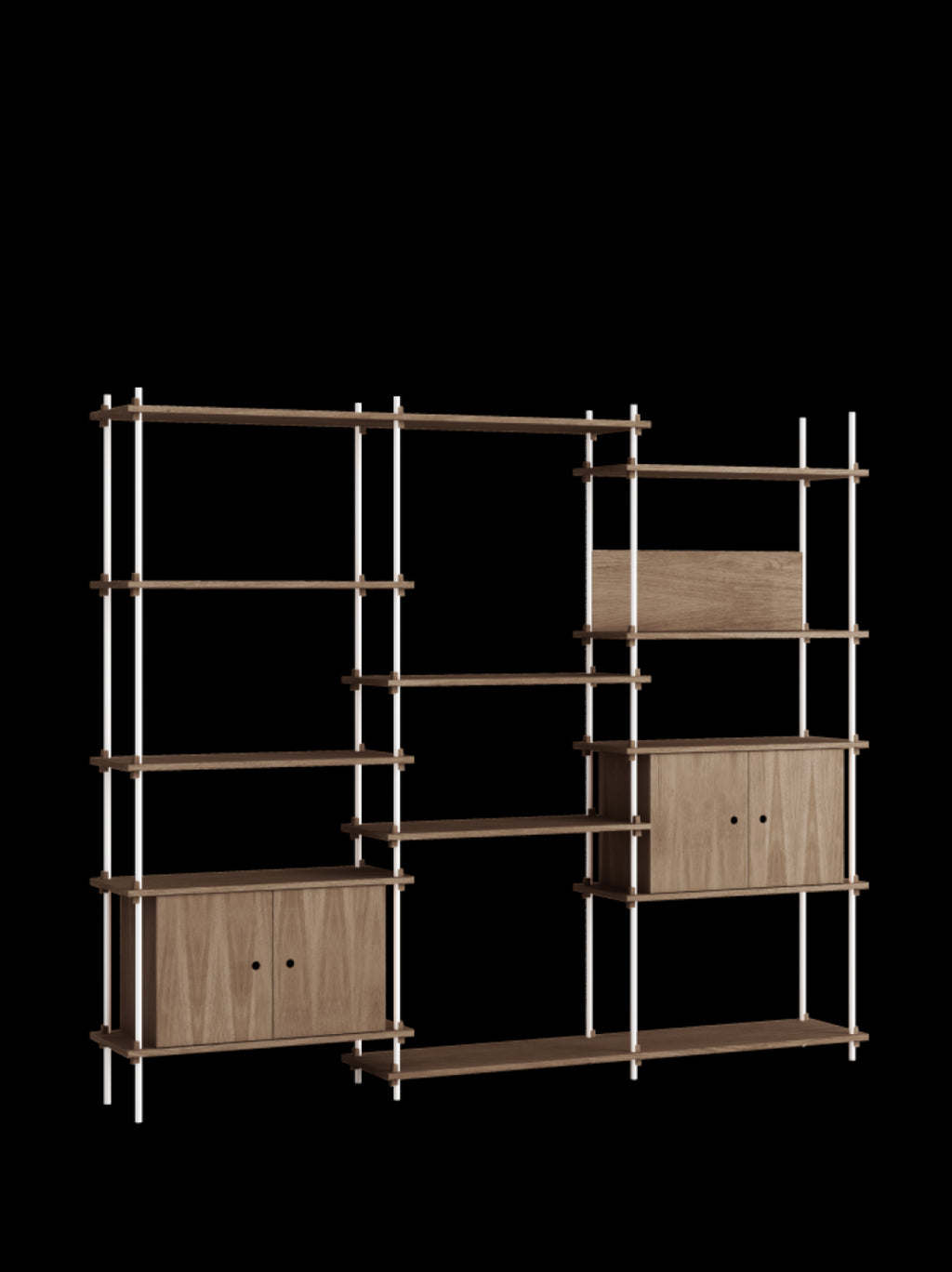 Moebe Shelving Set S.200.3.b, Smoked Oak Shelves, White Legs (fsc Mix Credit)