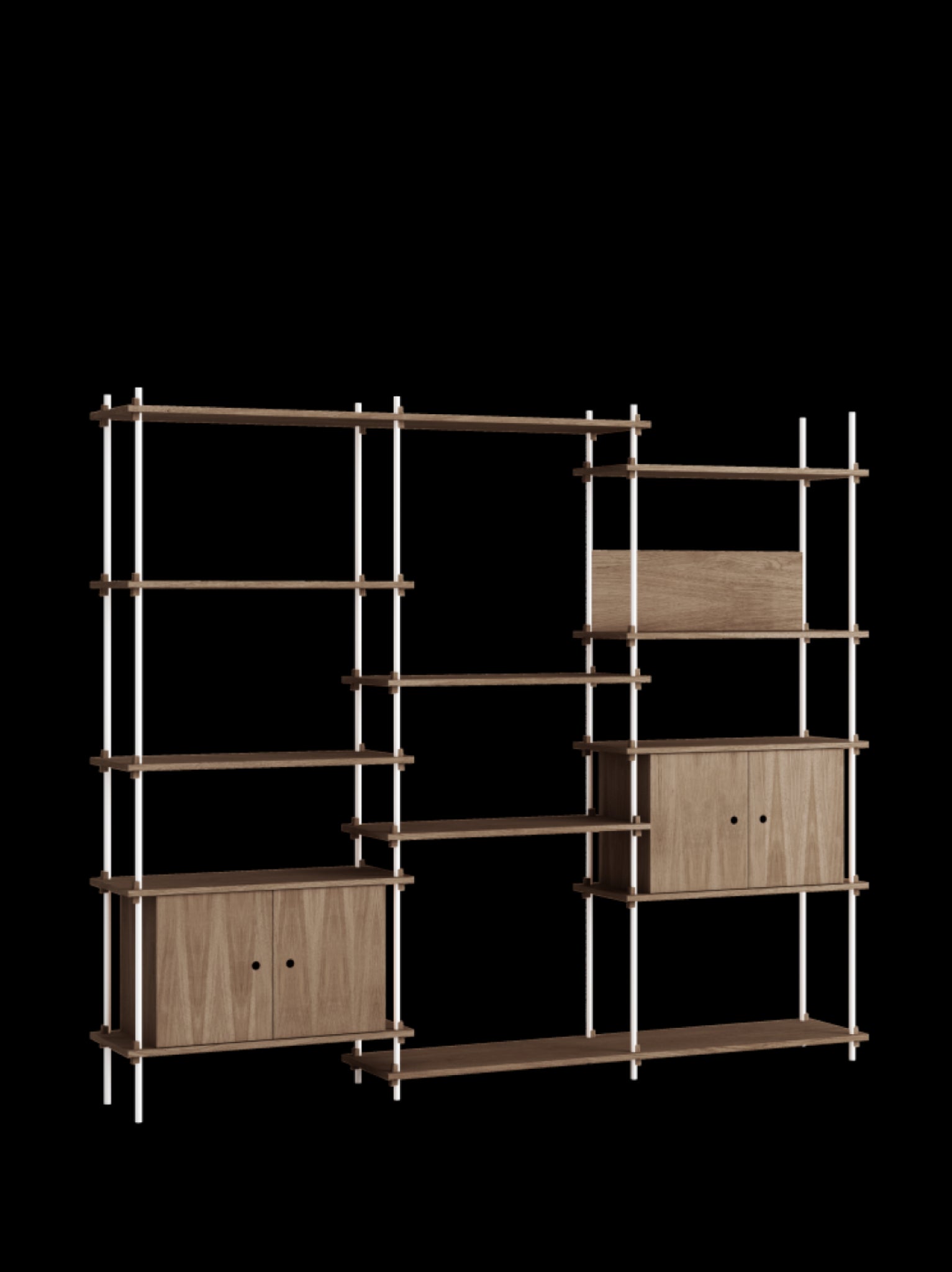 Moebe Shelving Set S.200.3.b, Smoked Oak Shelves, White Legs (fsc Mix Credit)