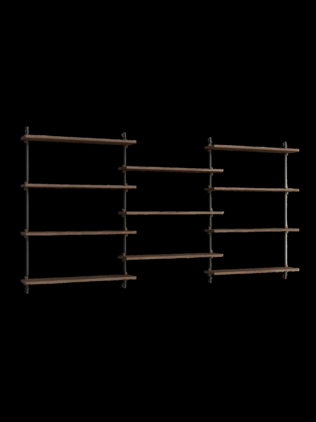 Moebe Wall Shelving Set Ws.115.3, Smoked Oak Shelves, Black Legs (fsc Mix Credit)