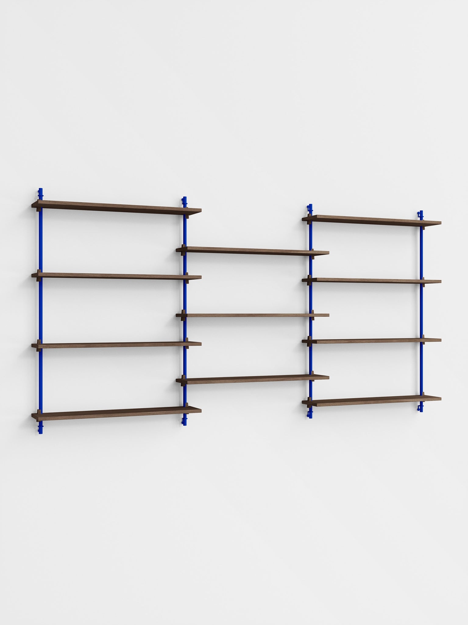 Moebe Wall Shelving Set Ws.115.3, Smoked Oak Shelves, Deep Blue Legs (fsc Mix Credit)