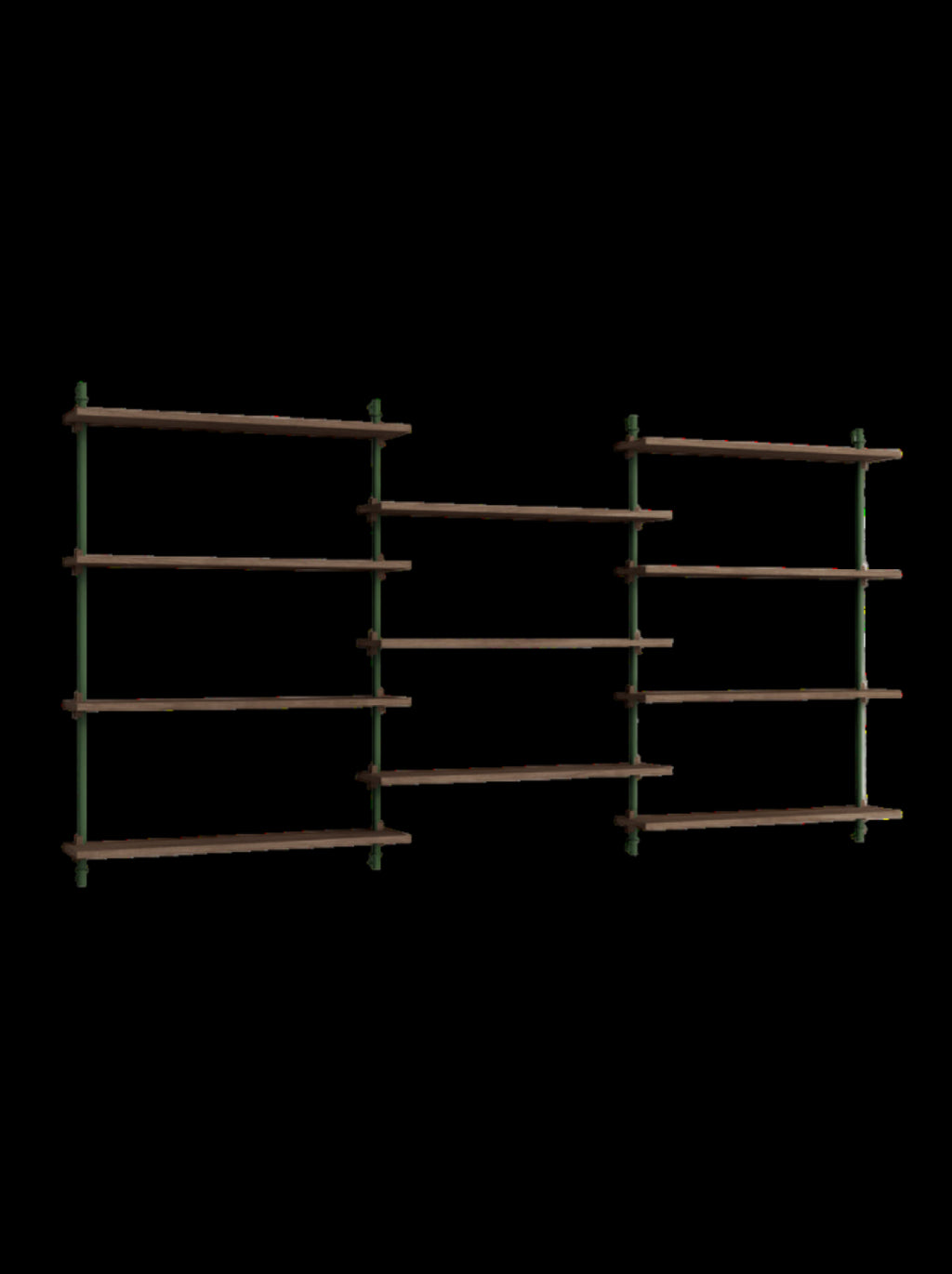 Moebe Wall Shelving Set Ws.115.3, Smoked Oak Shelves, Pine Green Legs (fsc Mix Credit)