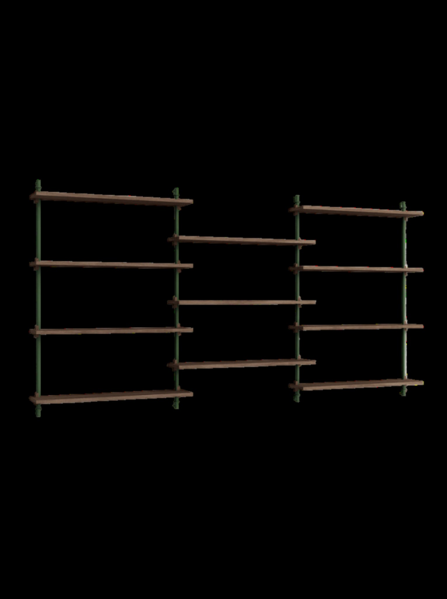 Moebe Wall Shelving Set Ws.115.3, Smoked Oak Shelves, Pine Green Legs (fsc Mix Credit)