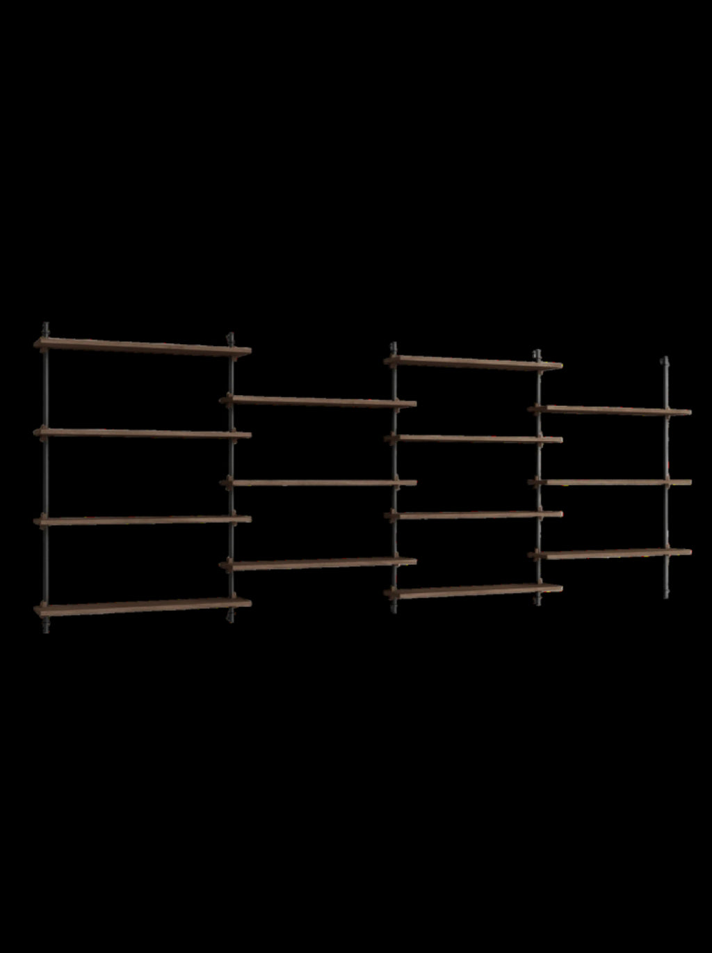 Moebe Wall Shelving Set Ws.115.4, Smoked Oak Shelves, Black Legs (fsc Mix Credit)