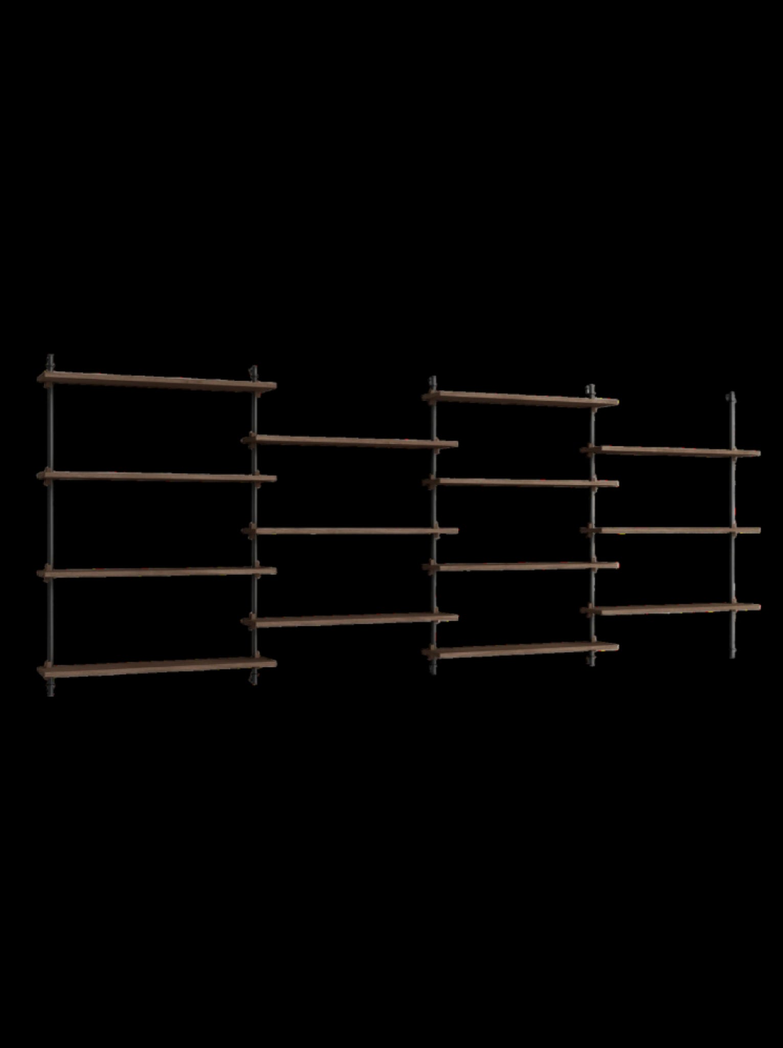 Moebe Wall Shelving Set Ws.115.4, Smoked Oak Shelves, Black Legs (fsc Mix Credit)