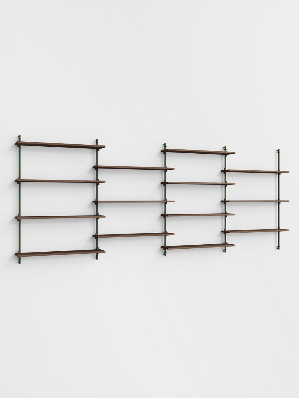 Moebe Wall Shelving Set Ws.115.4, Smoked Oak Shelves, Pine Green Legs (fsc Mix Credit)