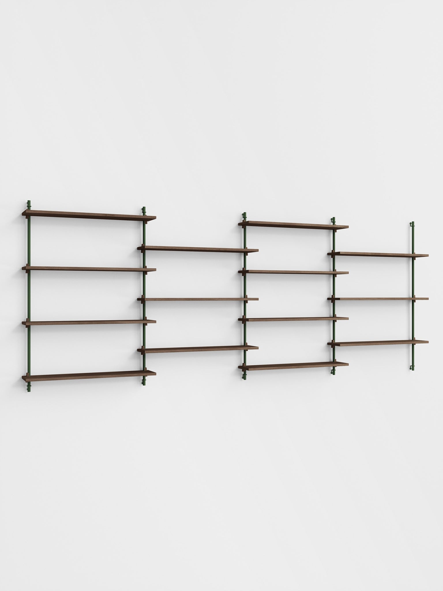 Moebe Wall Shelving Set Ws.115.4, Smoked Oak Shelves, Pine Green Legs (fsc Mix Credit)