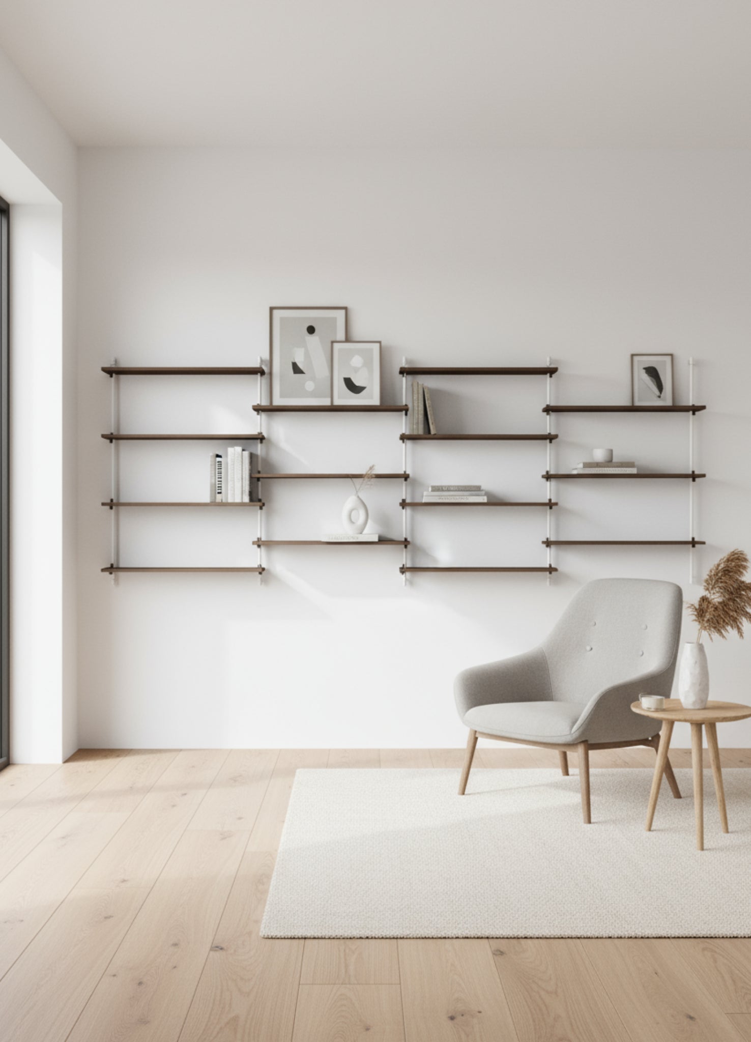 Moebe Wall Shelving Set Ws.115.4, Smoked Oak Shelves, White Legs (fsc Mix Credit)