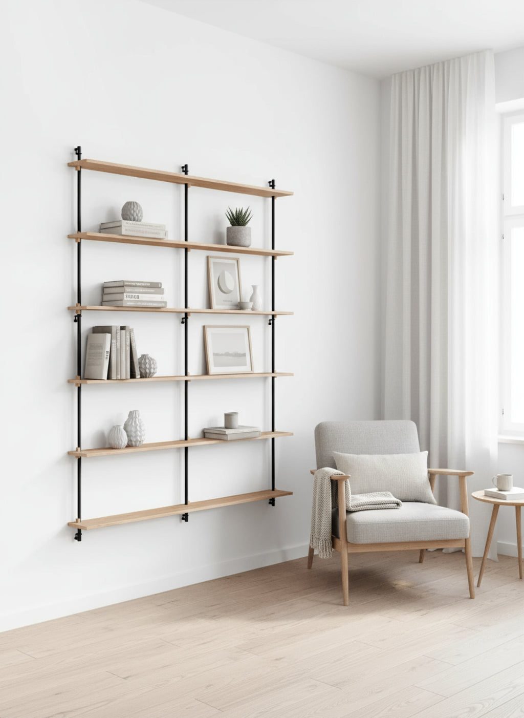 Moebe Wall Shelving Set Ws.200.2.b, Oak Shelves, Black Legs (fsc Mix Credit)