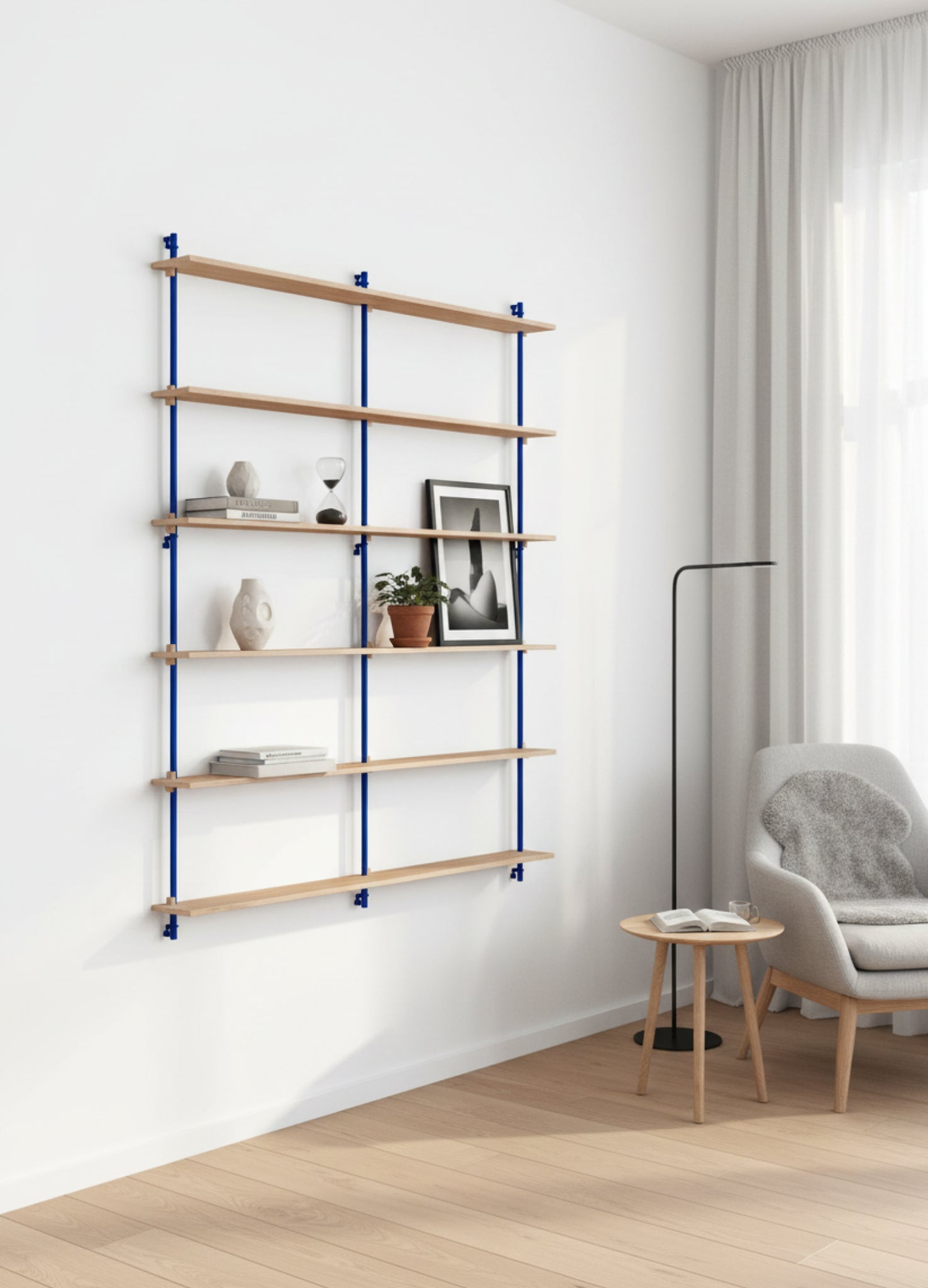 Moebe Wall Shelving Set Ws.200.2.b, Oak Shelves, Deep Blue Legs (fsc Mix Credit)