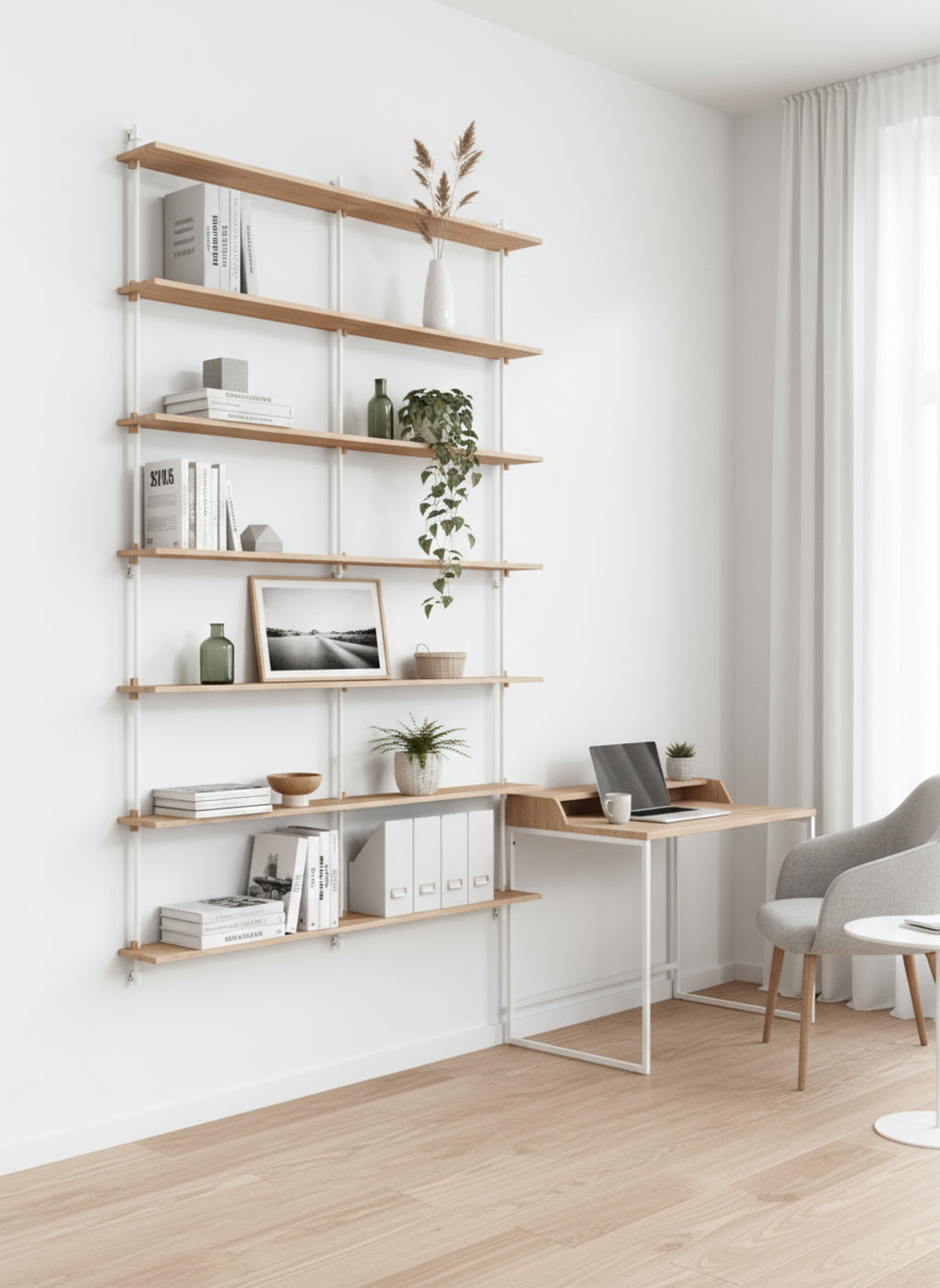 Moebe Wall Shelving Set Ws.200.2.b, Oak Shelves, White Legs (fsc Mix Credit)