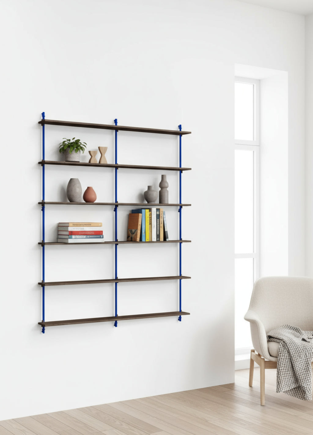 Moebe Wall Shelving Set Ws.200.2.b, Smoked Oak Shelves, Deep Blue Legs (fsc Mix Credit)
