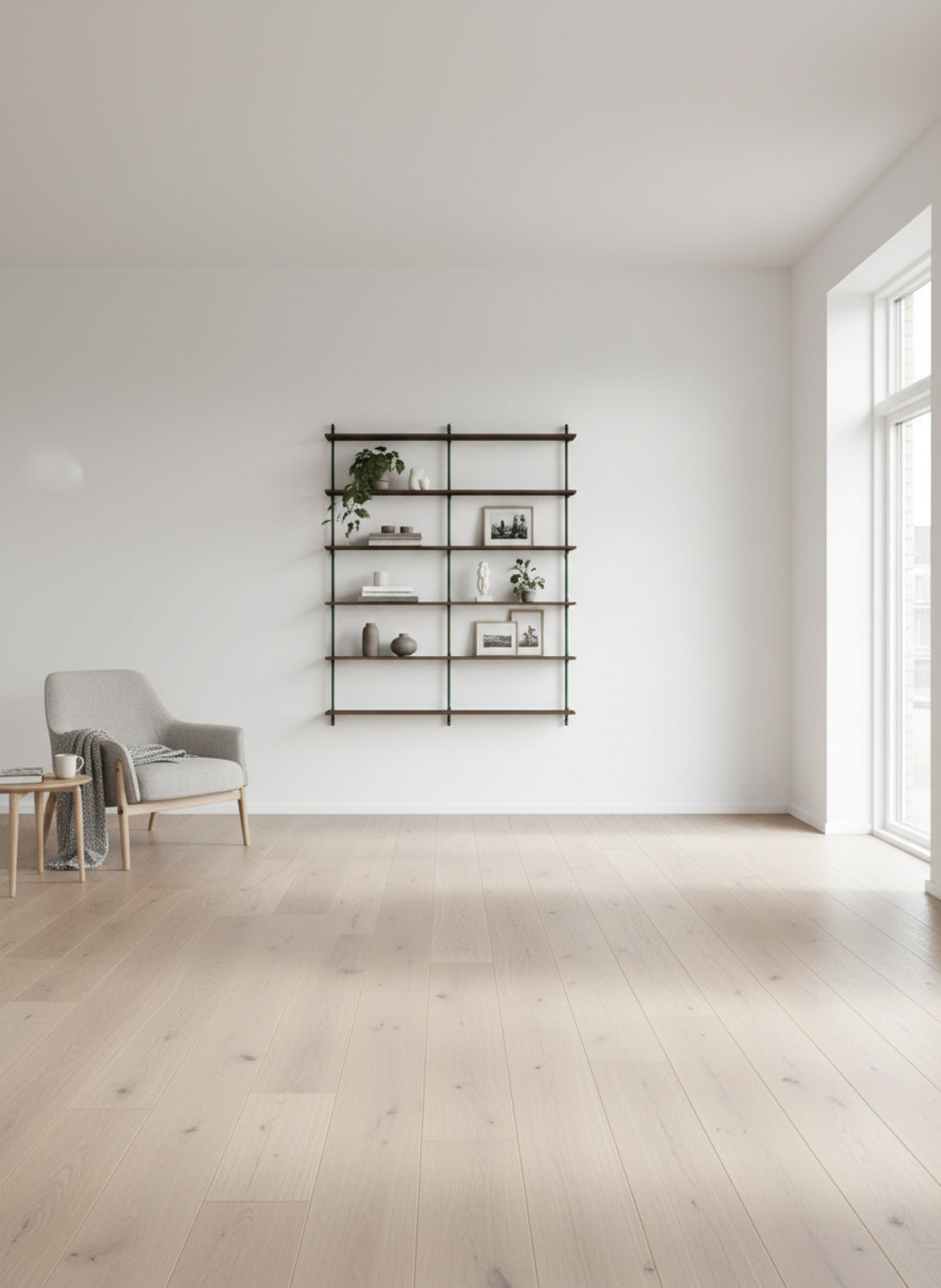 Moebe Wall Shelving Set Ws.200.2.b, Smoked Oak Shelves, Pine Green Legs (fsc Mix Credit)