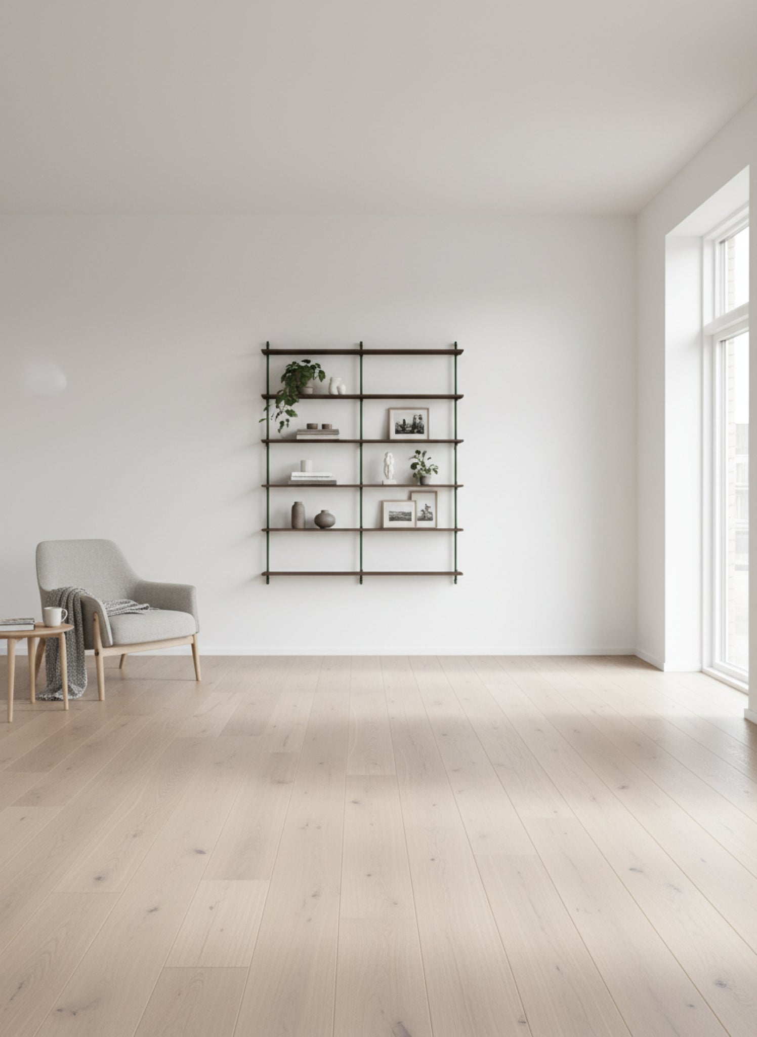 Moebe Wall Shelving Set Ws.200.2.b, Smoked Oak Shelves, Pine Green Legs (fsc Mix Credit)