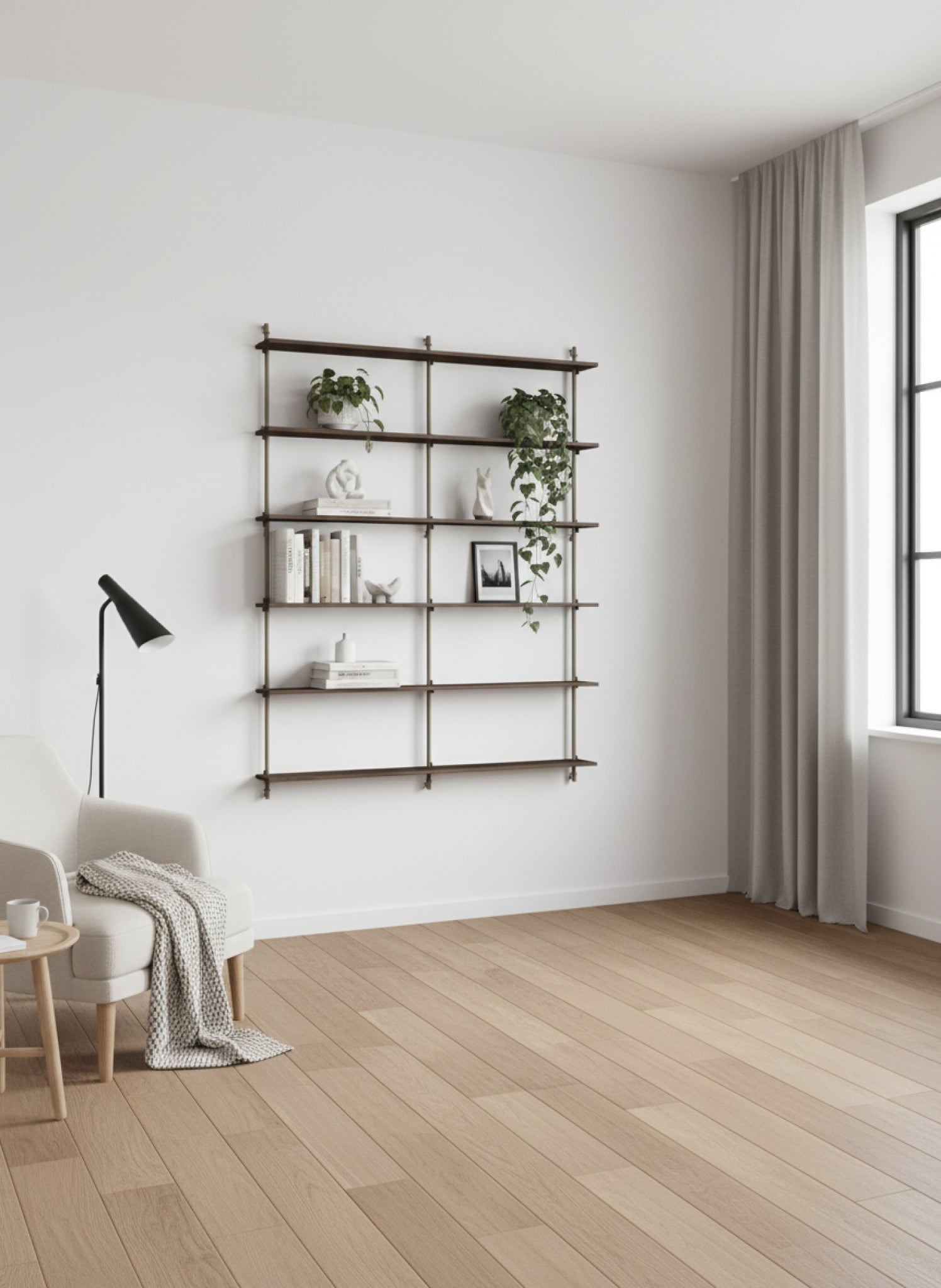 Moebe Wall Shelving Set Ws.200.2.b, Smoked Oak Shelves, Warm Grey Legs (fsc Mix Credit)