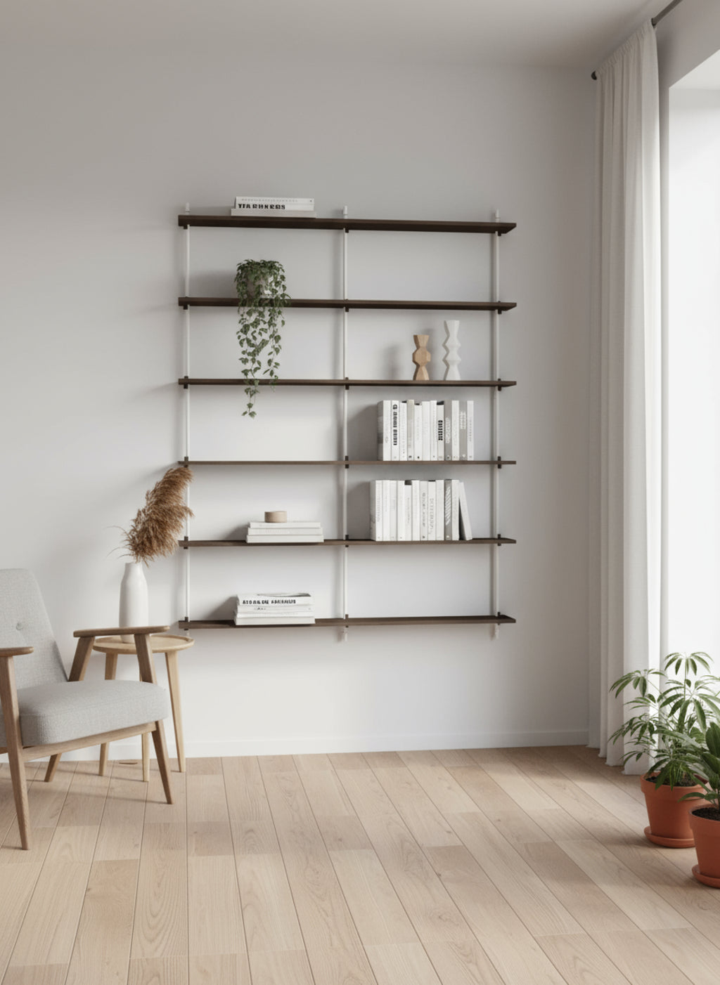 Moebe Wall Shelving Set Ws.200.2.b, Smoked Oak Shelves, White Legs (fsc Mix Credit)