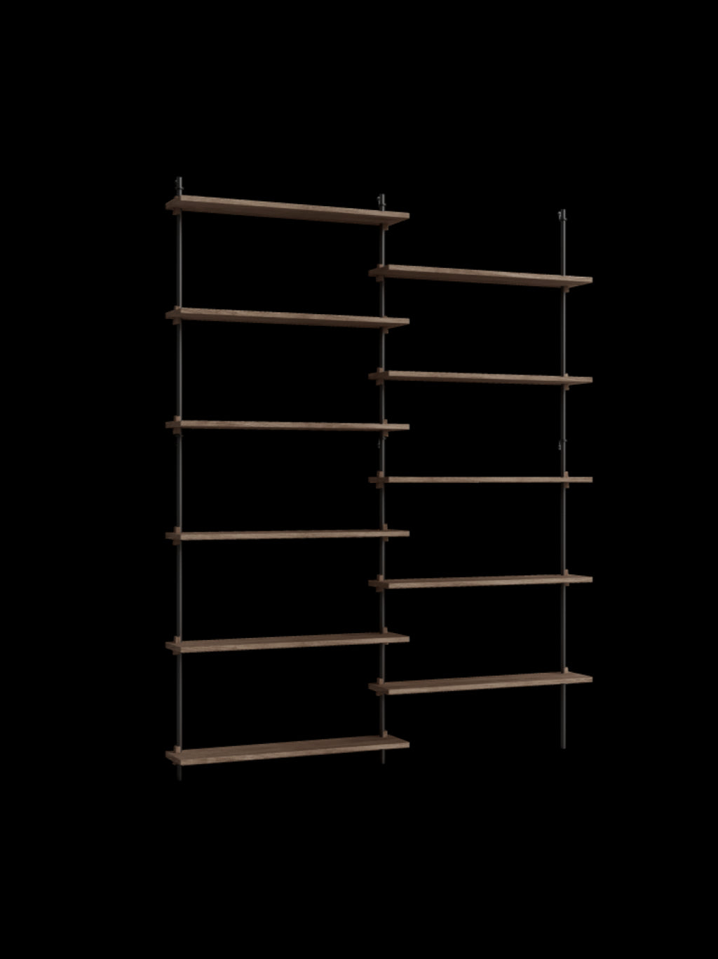 Moebe Wall Shelving Set Ws.200.2, Smoked Oak Shelves, Black Legs (fsc Mix Credit)