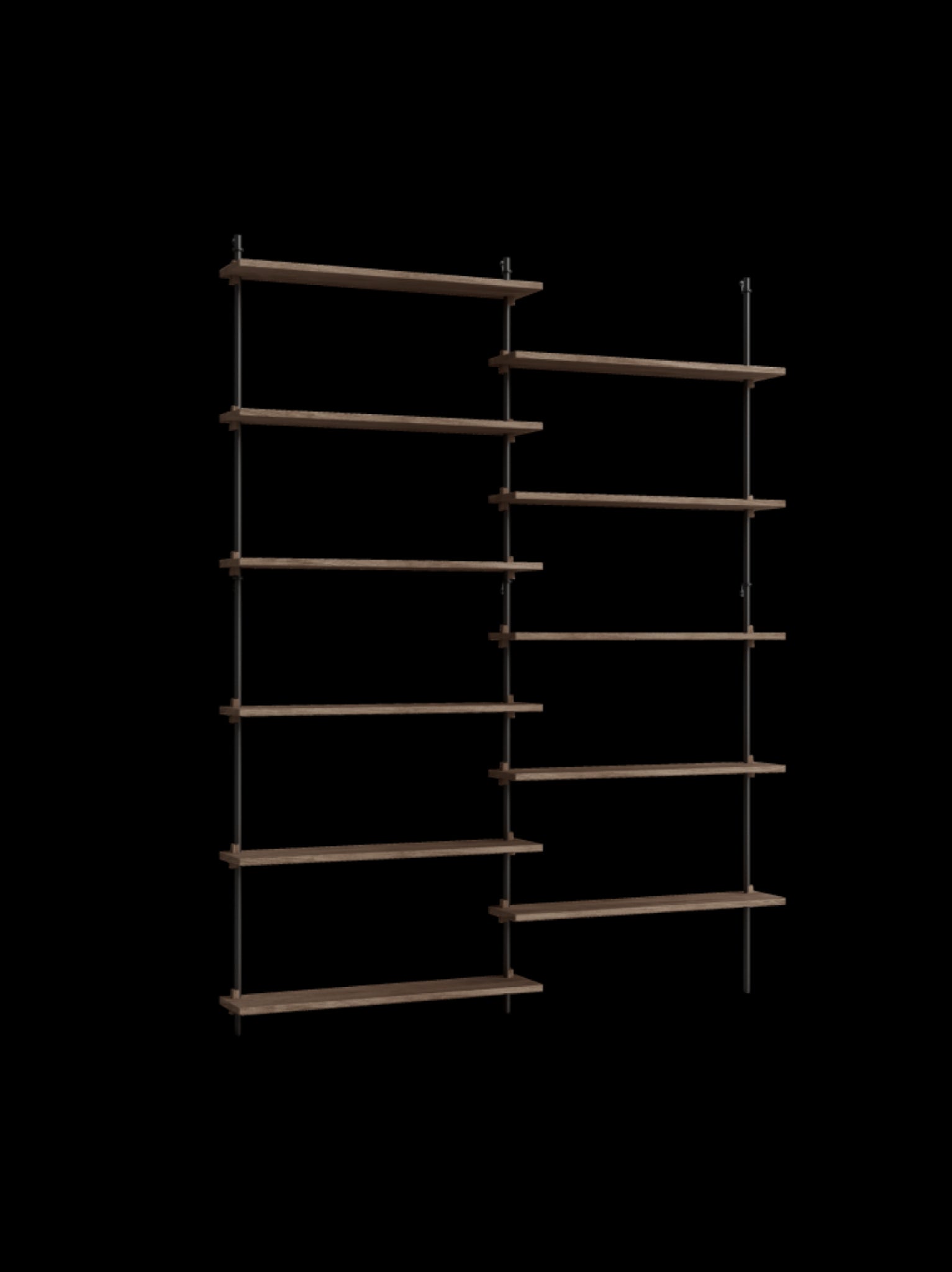 Moebe Wall Shelving Set Ws.200.2, Smoked Oak Shelves, Black Legs (fsc Mix Credit)