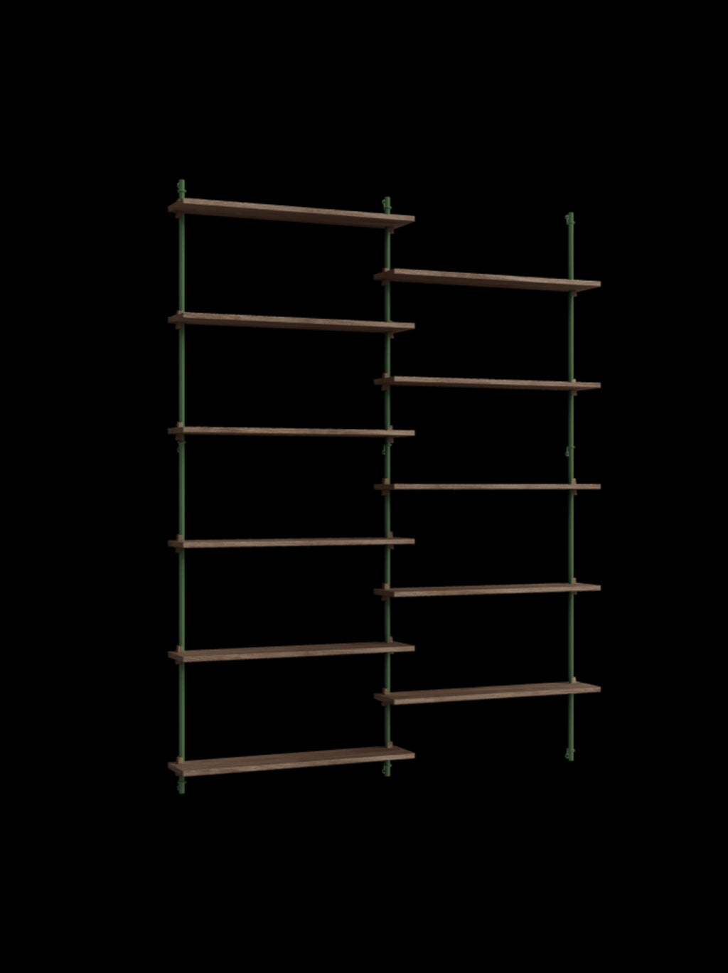 Moebe Wall Shelving Set Ws.200.2, Smoked Oak Shelves, Pine Green Legs (fsc Mix Credit)