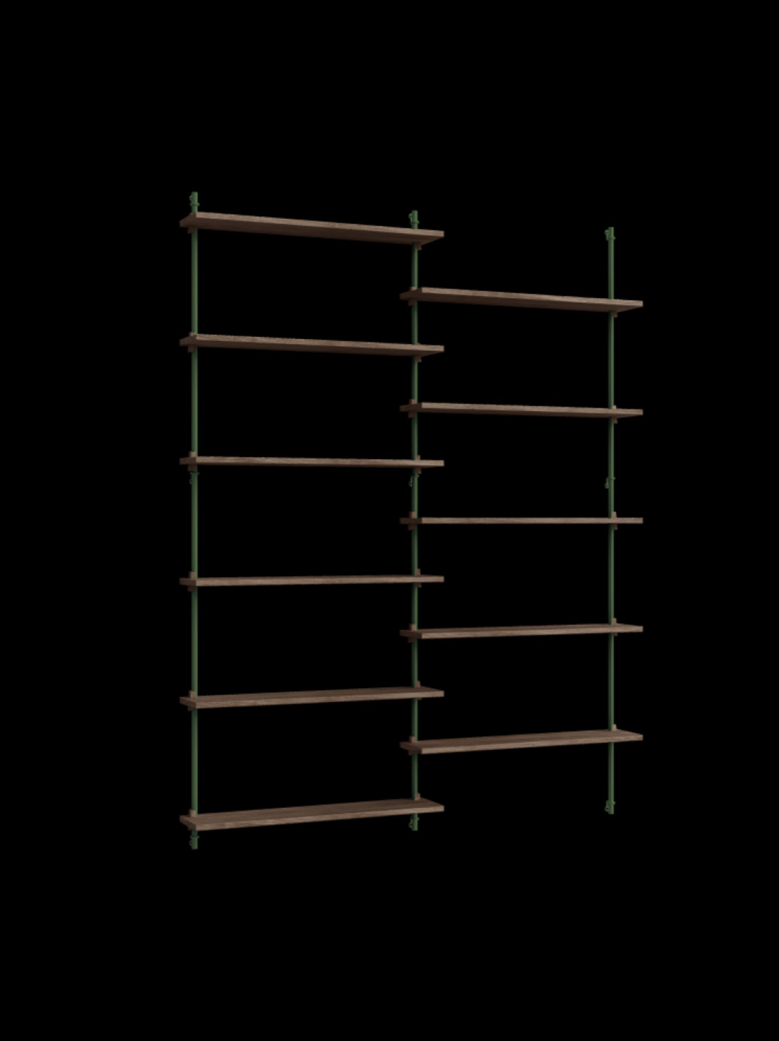 Moebe Wall Shelving Set Ws.200.2, Smoked Oak Shelves, Pine Green Legs (fsc Mix Credit)