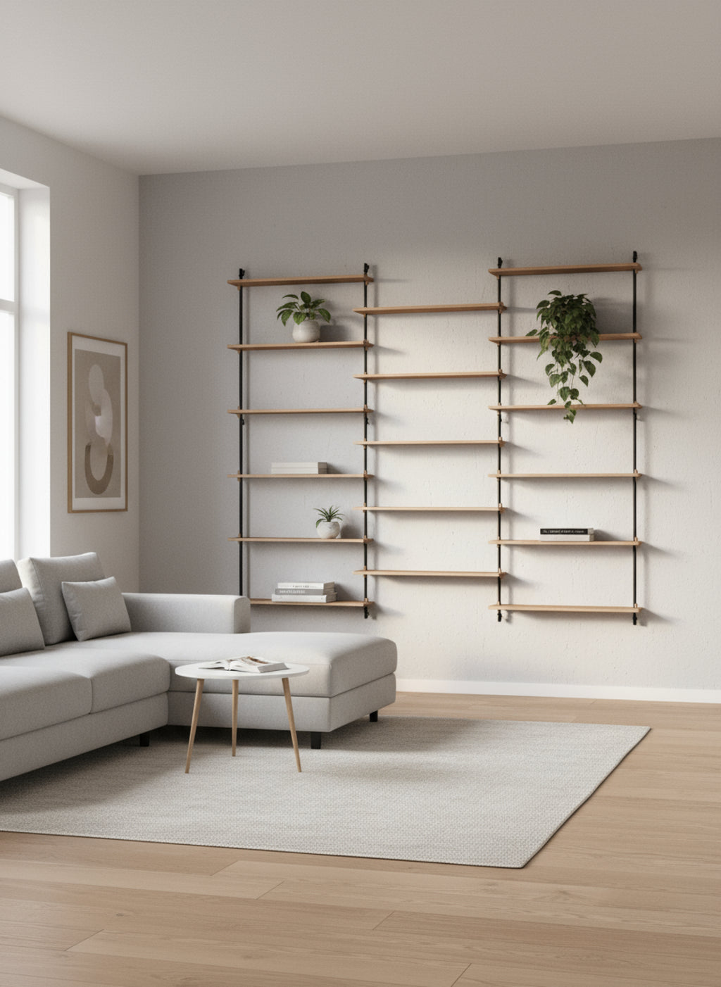 Moebe Wall Shelving Set Ws.200.3, Oak Shelves, Black Legs (fsc Mix Credit)