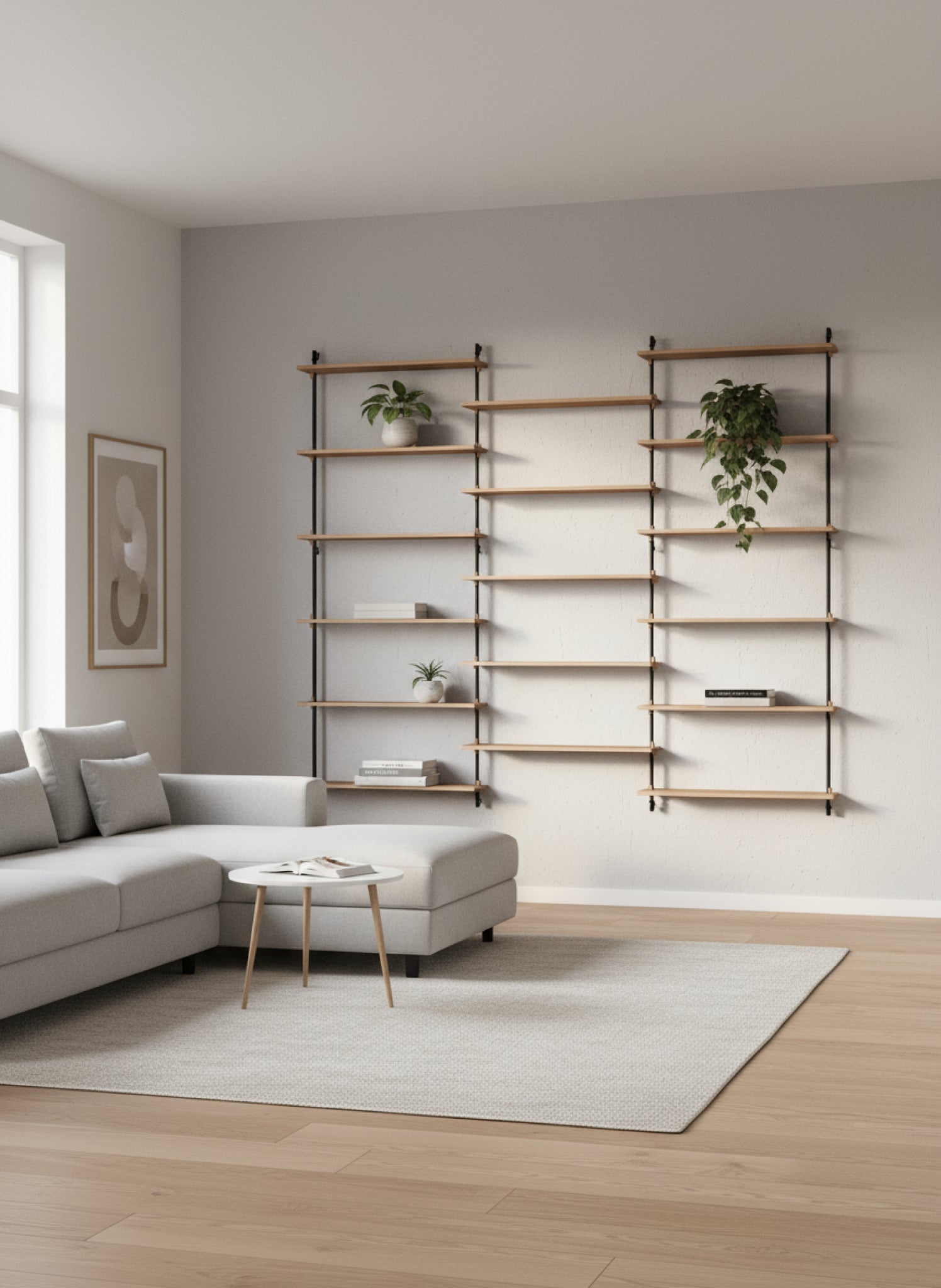 Moebe Wall Shelving Set Ws.200.3, Oak Shelves, Black Legs (fsc Mix Credit)