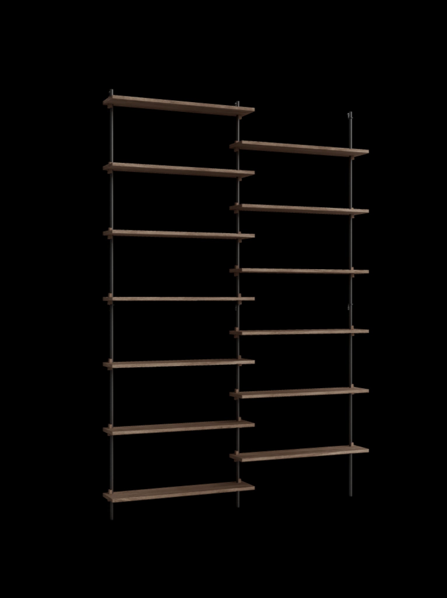 Moebe Wall Shelving Set Ws.230.2, Smoked Oak Shelves, Black Legs (fsc Mix Credit)