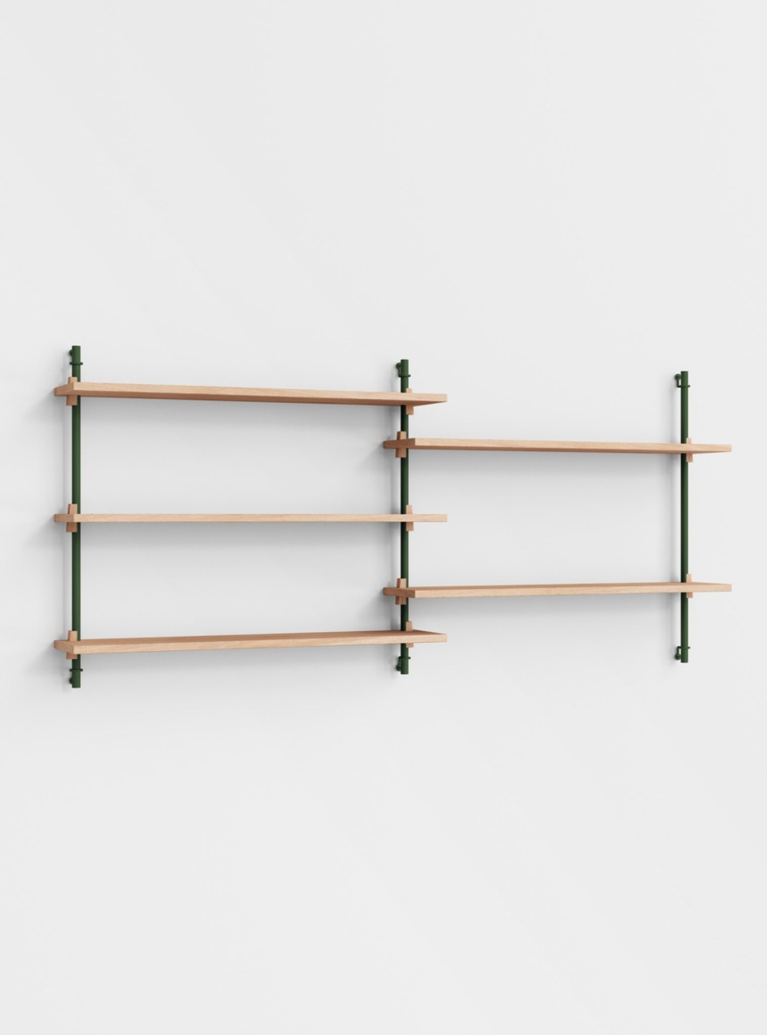 Moebe Wall Shelving Set Ws.65.2, Oak Shelves, Pine Green Legs (fsc Mix Credit)