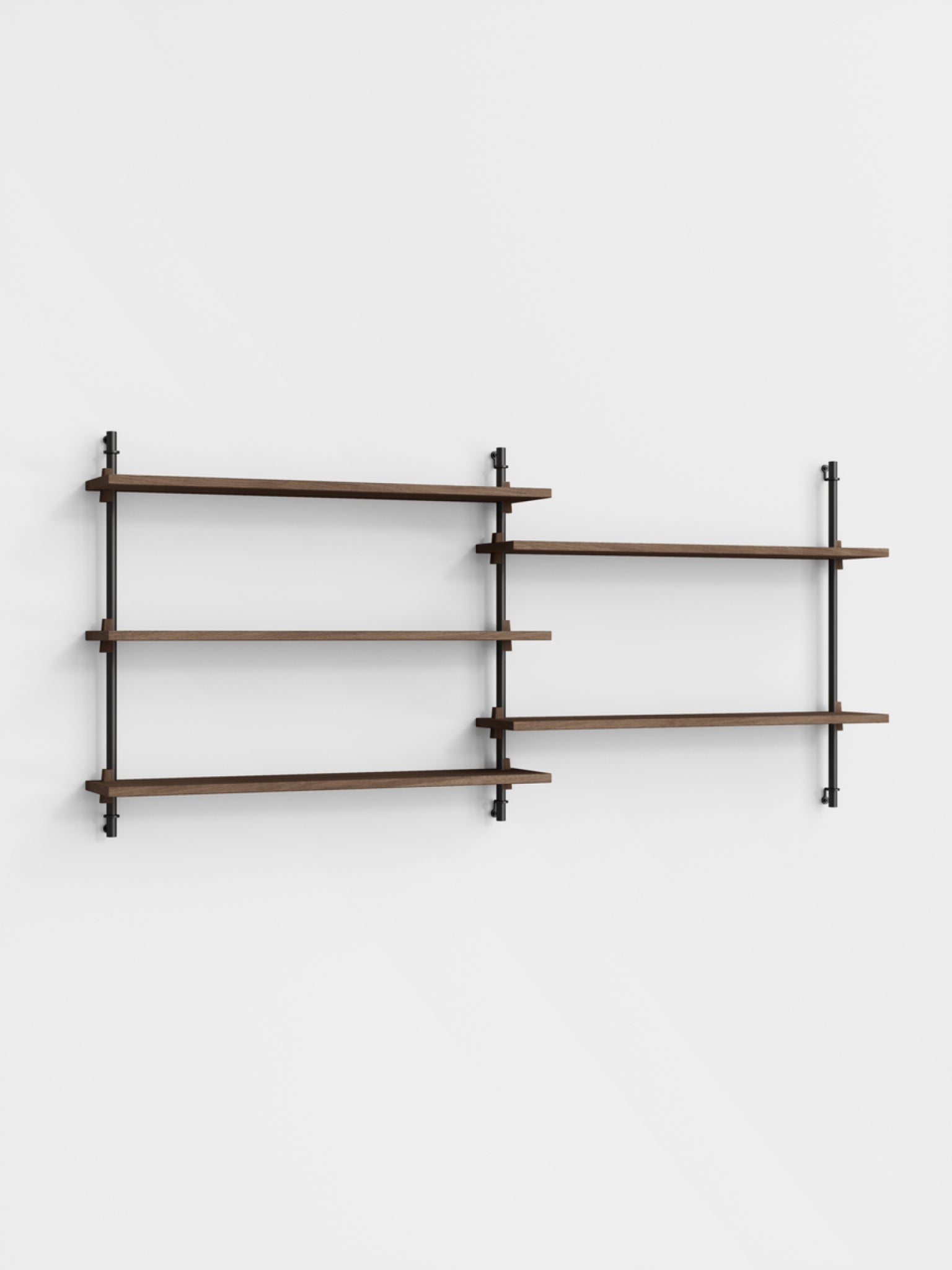 Moebe Wall Shelving Set Ws.65.2, Smoked Oak Shelves, Black Legs (fsc Mix Credit)