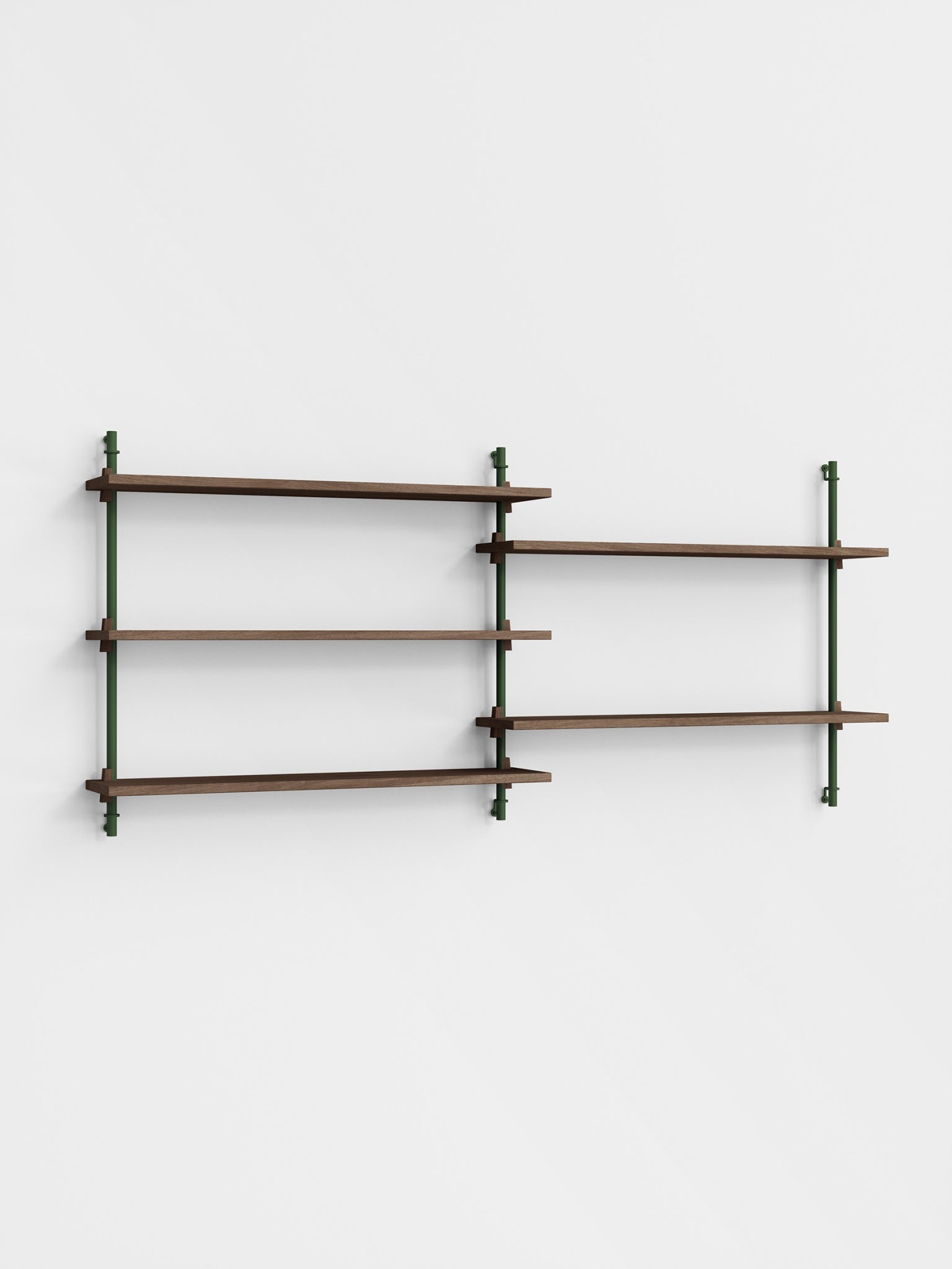 Moebe Wall Shelving Set Ws.65.2, Smoked Oak Shelves, Pine Green Legs (fsc Mix Credit)