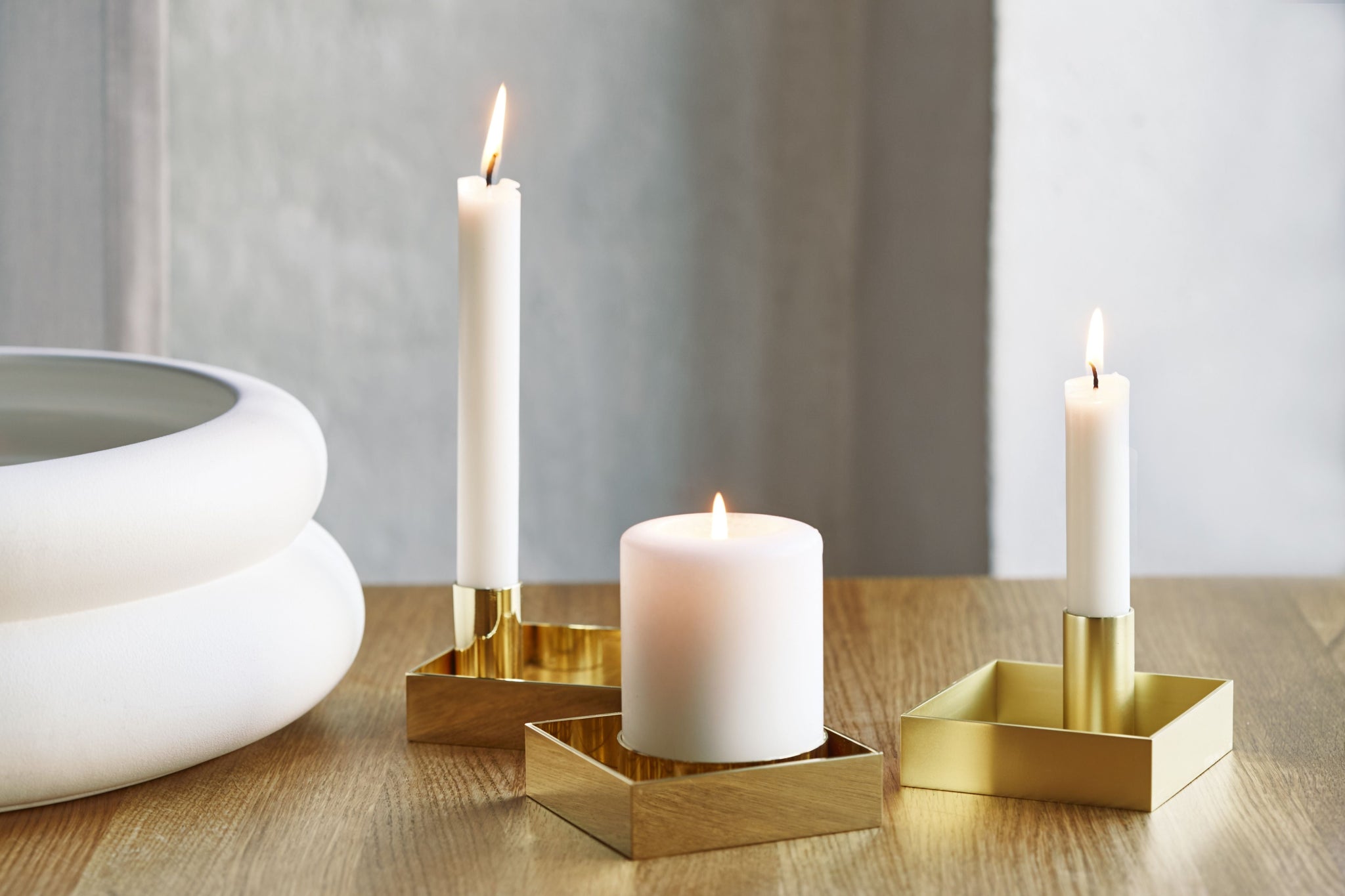 Malling Living Edge Block Candlestick, Brass Polished