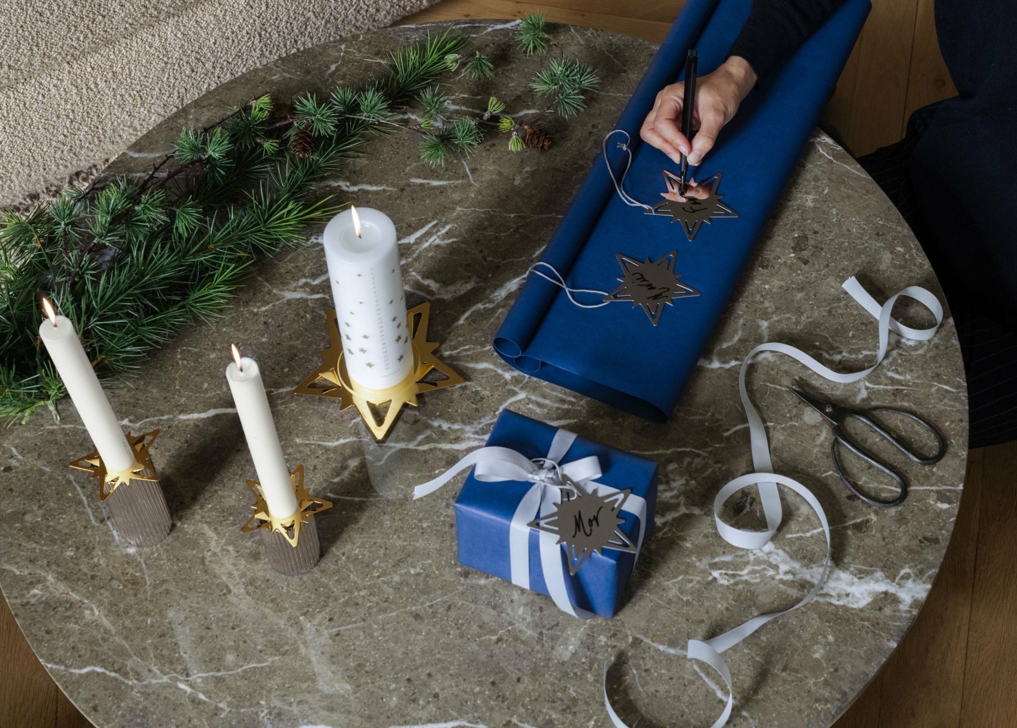 Georg Jensen Classic Christmas Star Candle Holder For Block Candles, Gold Plated