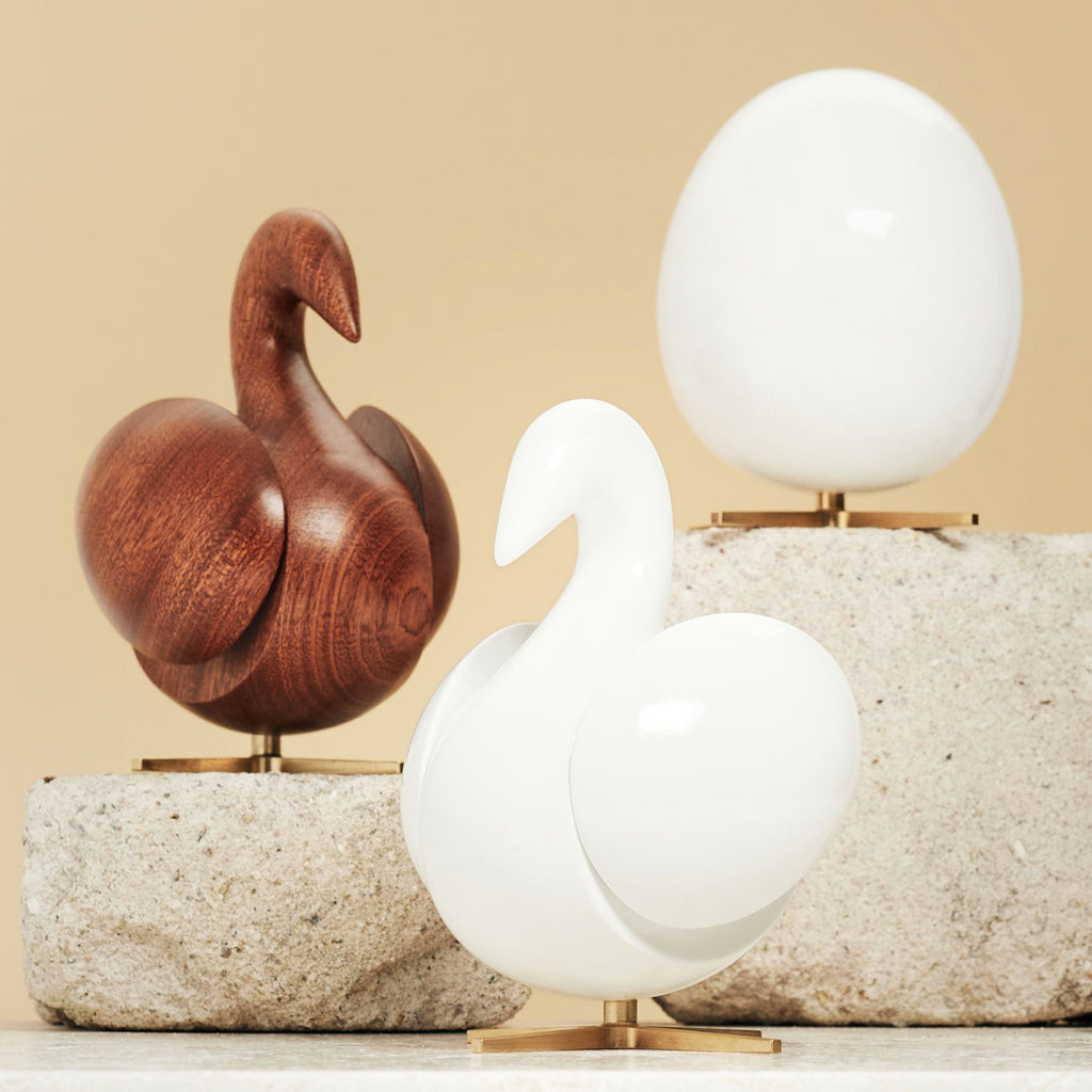 Brainchild The Egg Wooden Figure Mahogany White, Brass Base