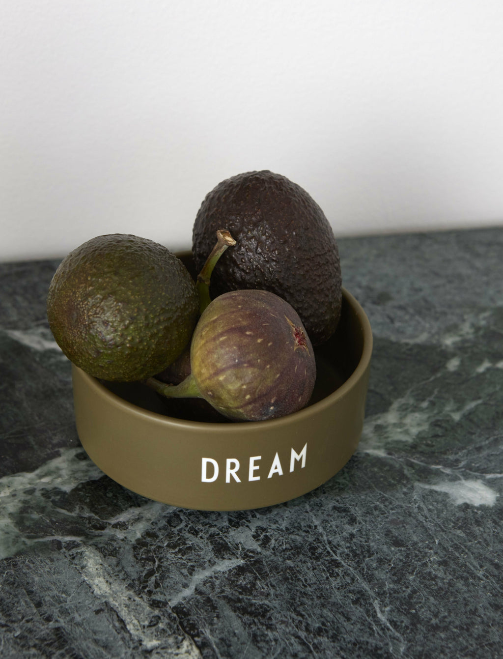 Design Letters Snack Bowl Made of Porcelain, Olive