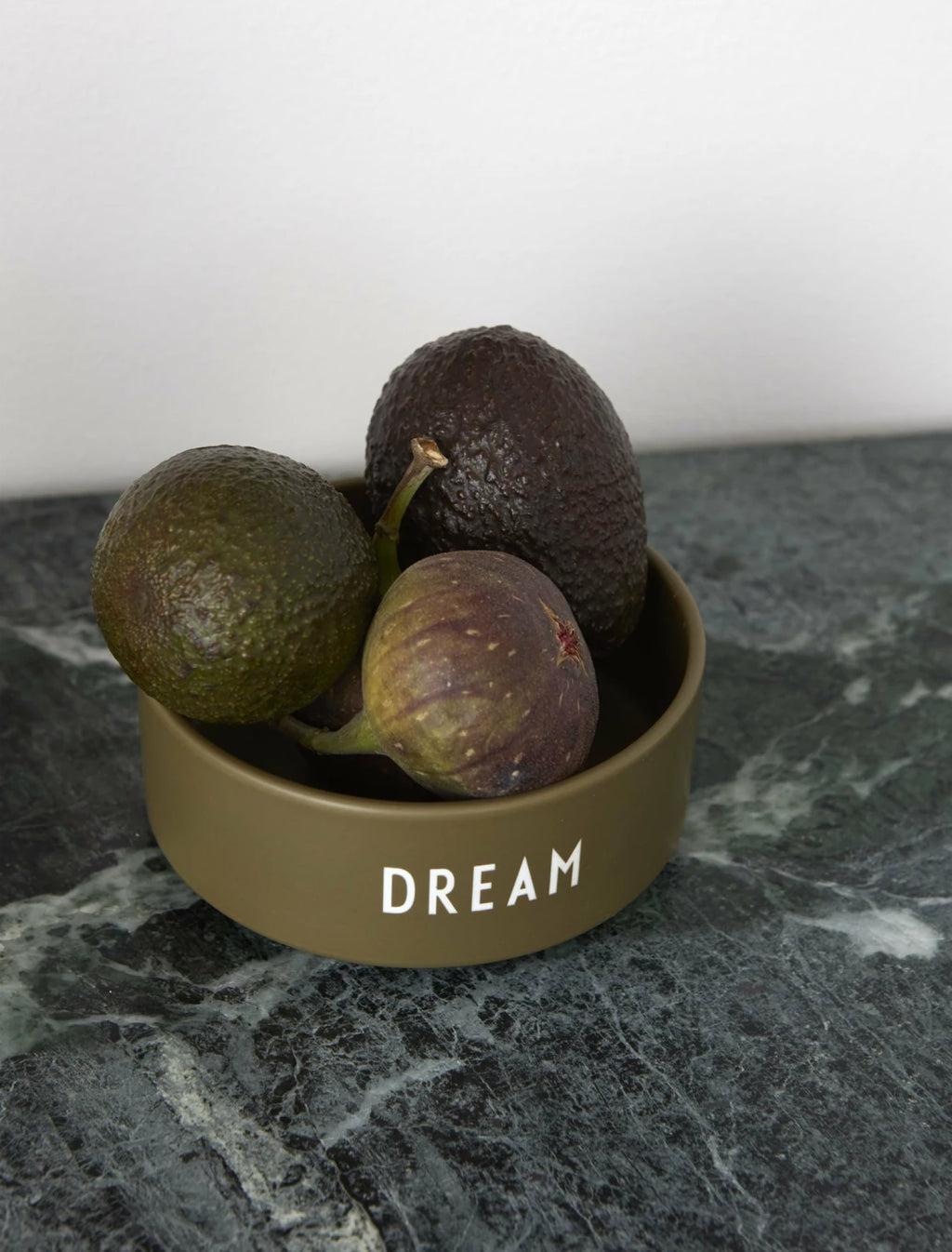 Design Letters Snack Bowl Made of Porcelain, Olive