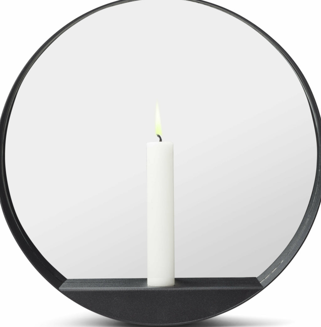 Gejst Glim Round Wall Candle Holder Mirror 28cm - Black Steel Hygge