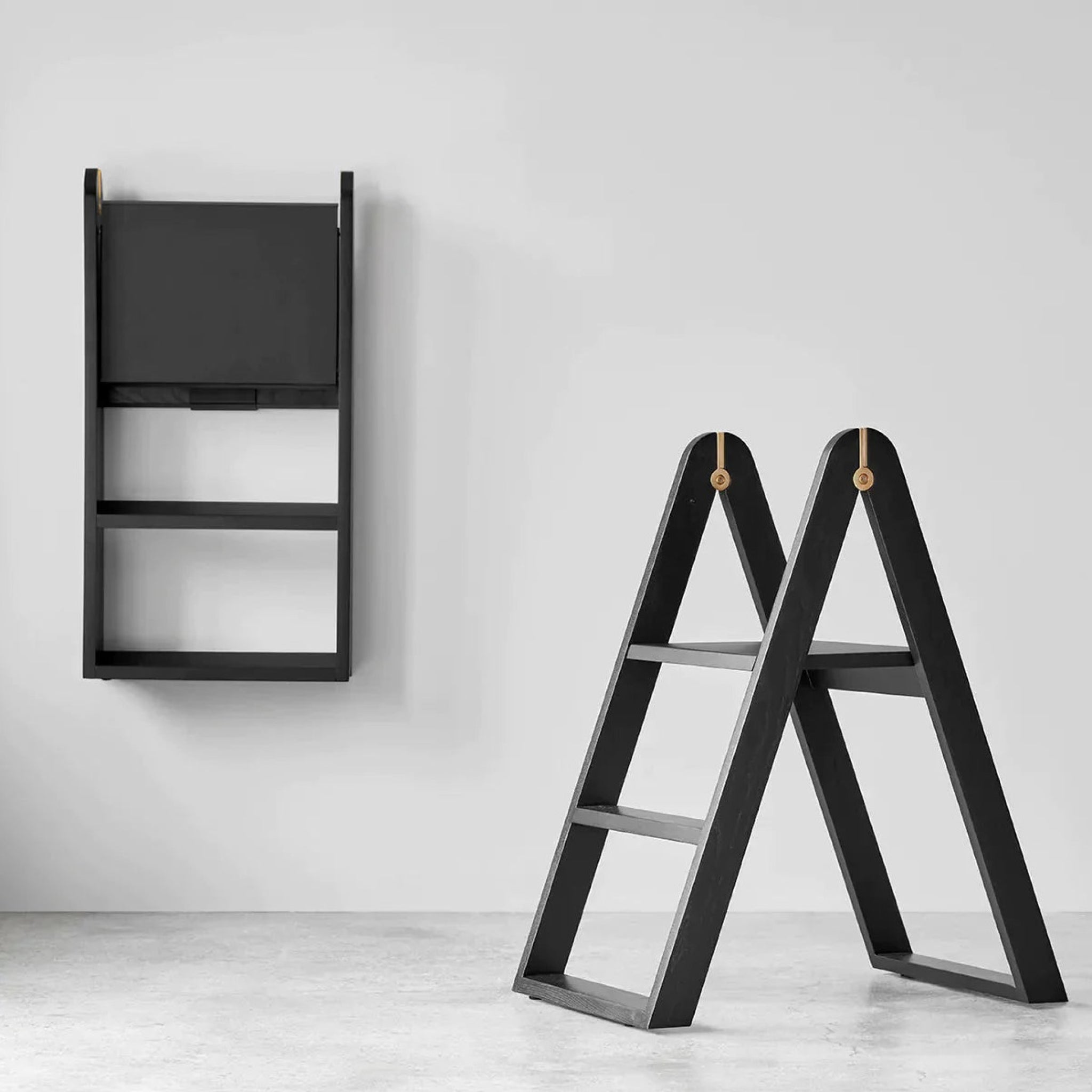 Gejst Reech Folding Stepladder - Black, Wall-mountable Compact Ladder