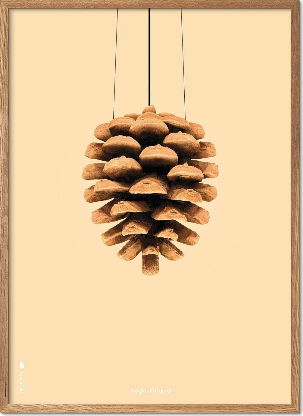 Brainchild pine cone classic poster, frame made of light wood A5, sand-colored background