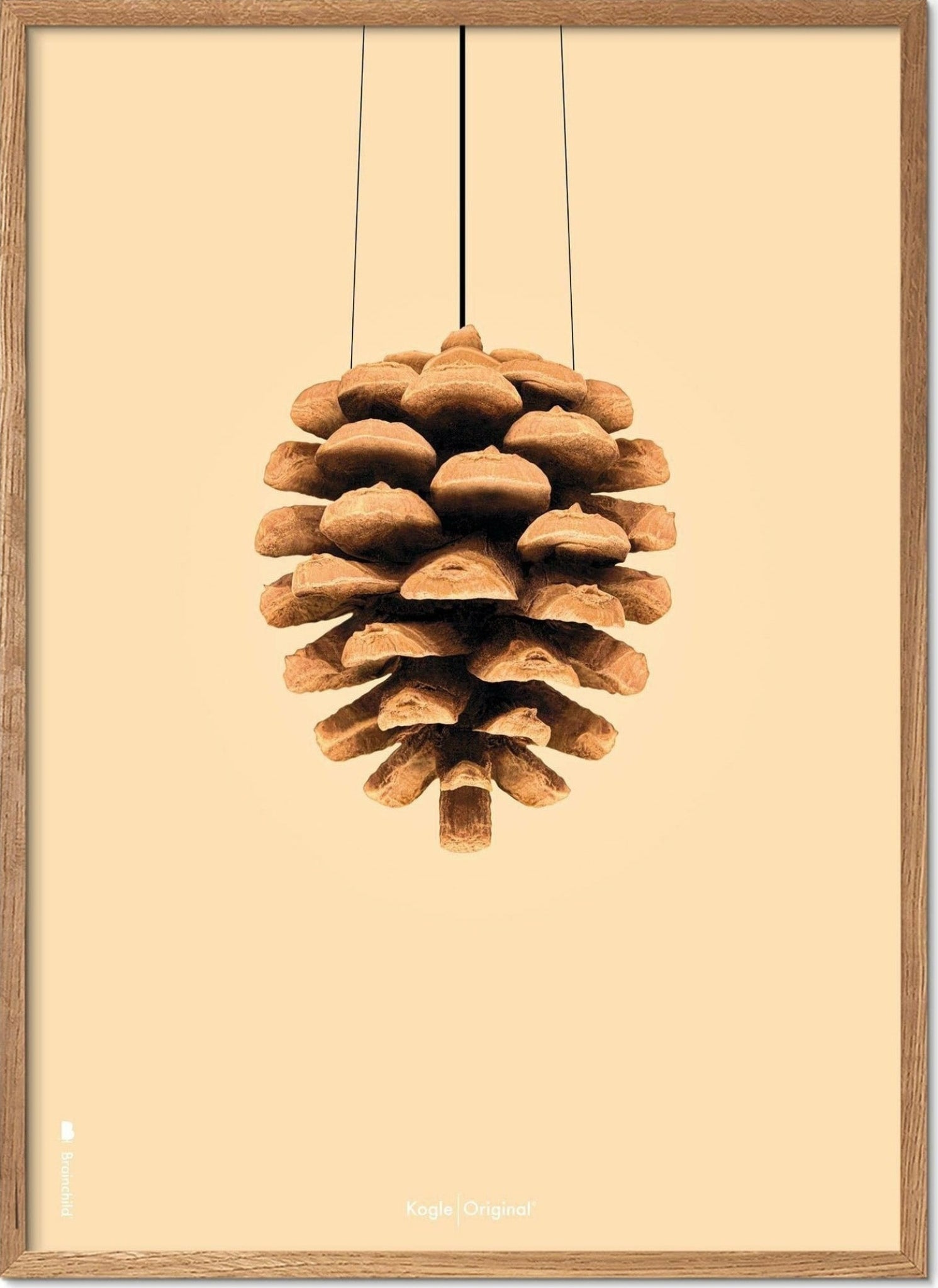Brainchild pine cone classic poster, frame made of light wood A5, sand-colored background