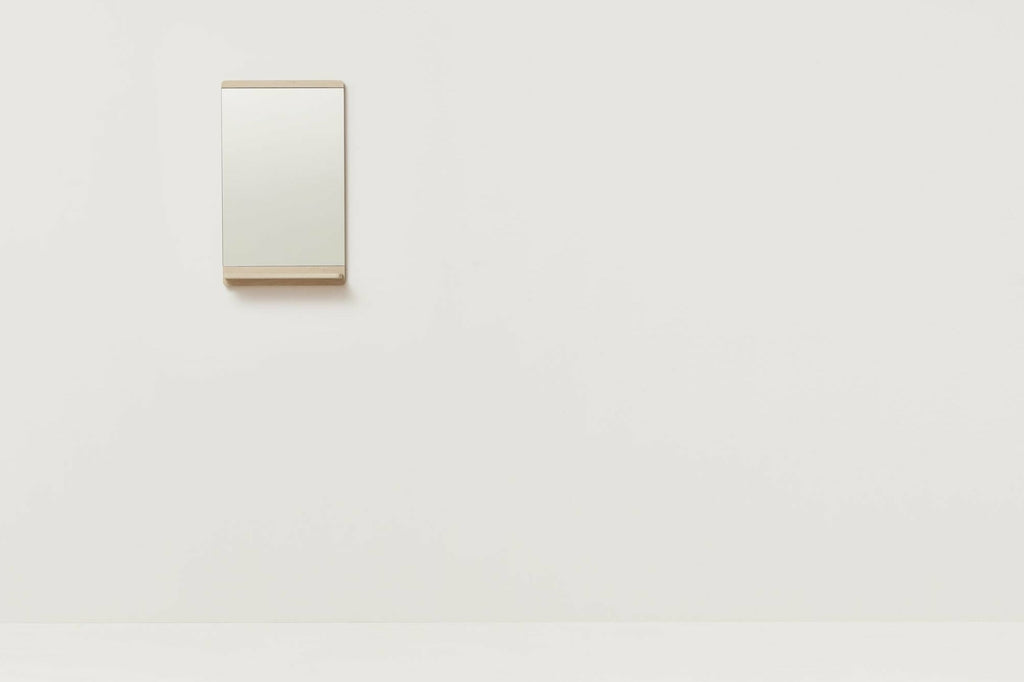 Form & Refine Rim Wall Mirror with Shelf — White Oak Infinity Glass