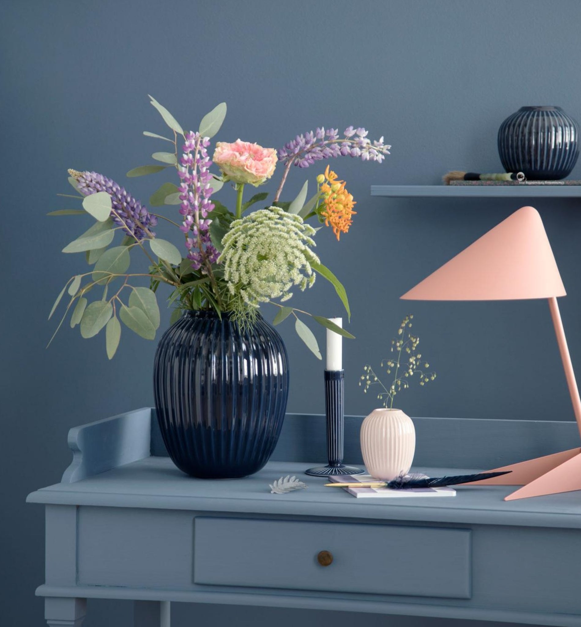 Kähler Hammershøi Candle Holds Indigo Medium, H160 Mm