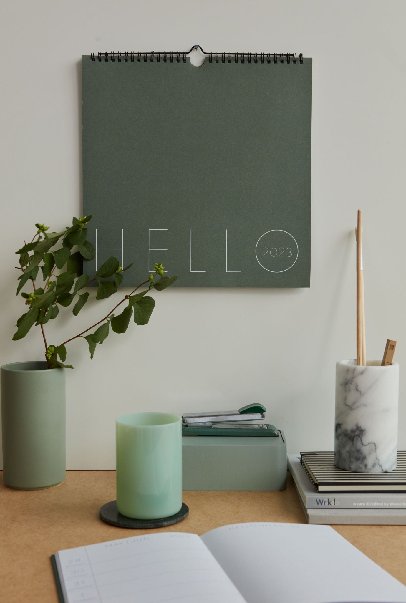 Design Letters Wall Calendar 2023, Myrtle Green