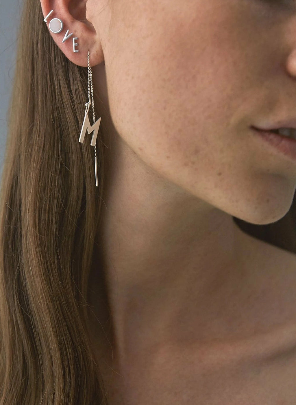 Design Letters Earring with Letter, Silver, V