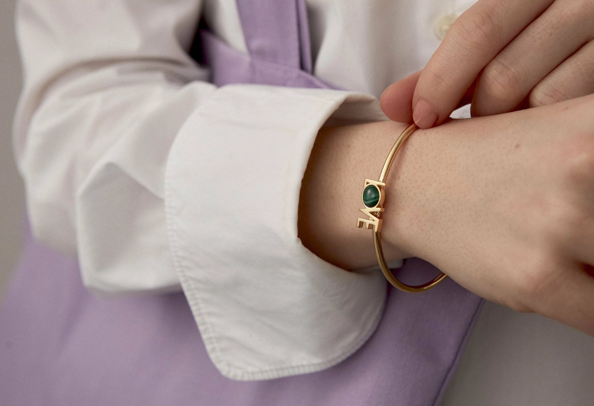 Design Letters Great Love Bangle 18k Gold Plated, Malachite Green