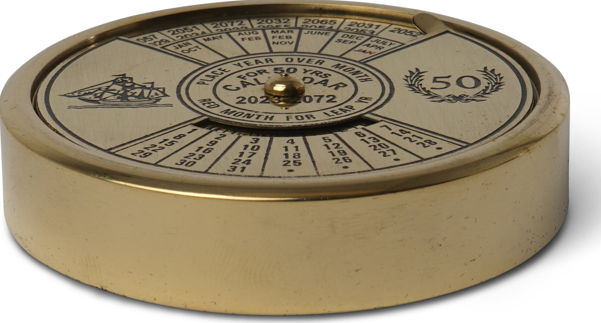 Authentic Models 50-year Pocket Calendar, Polished Brass