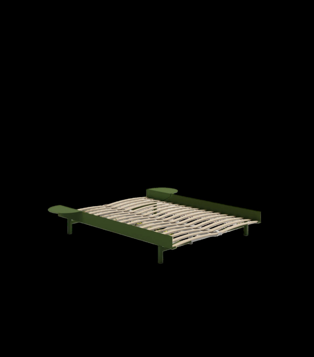 Moebe Bed, 140 Cm, Slats, 2x Side Table, Pine Green