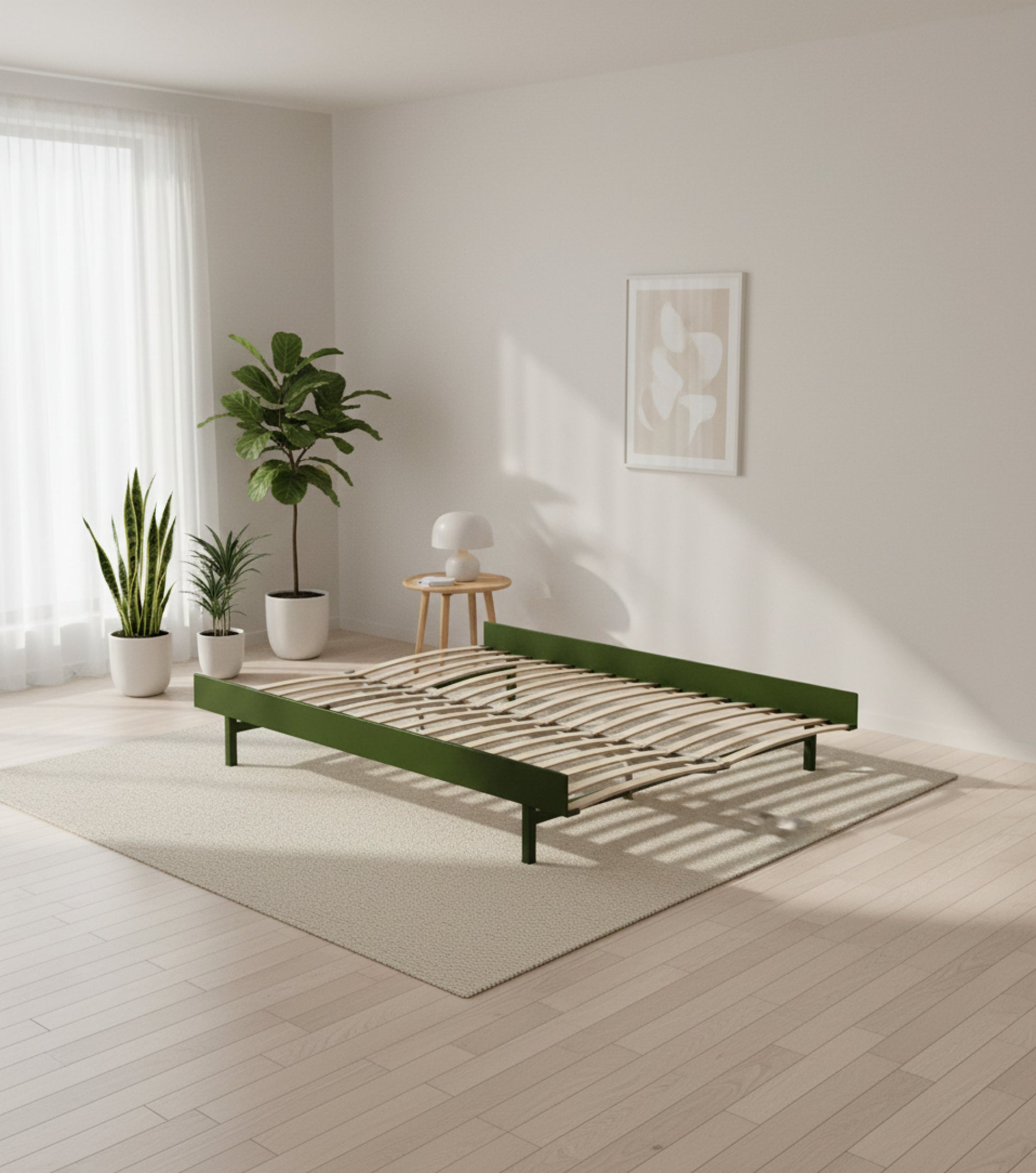 Moebe Bed, 140 Cm, Slats, Pine Green