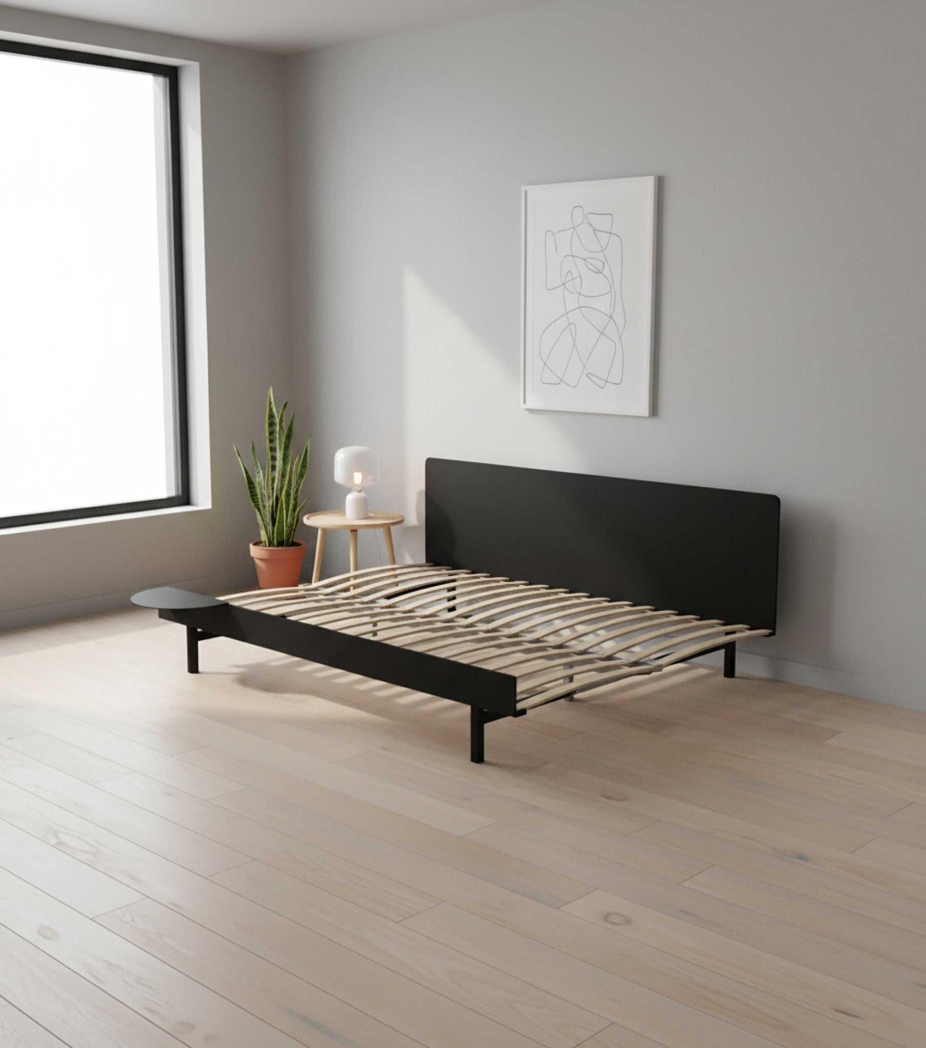 Moebe Bed, 150 Cm, Slats, 1x Side Table, Black