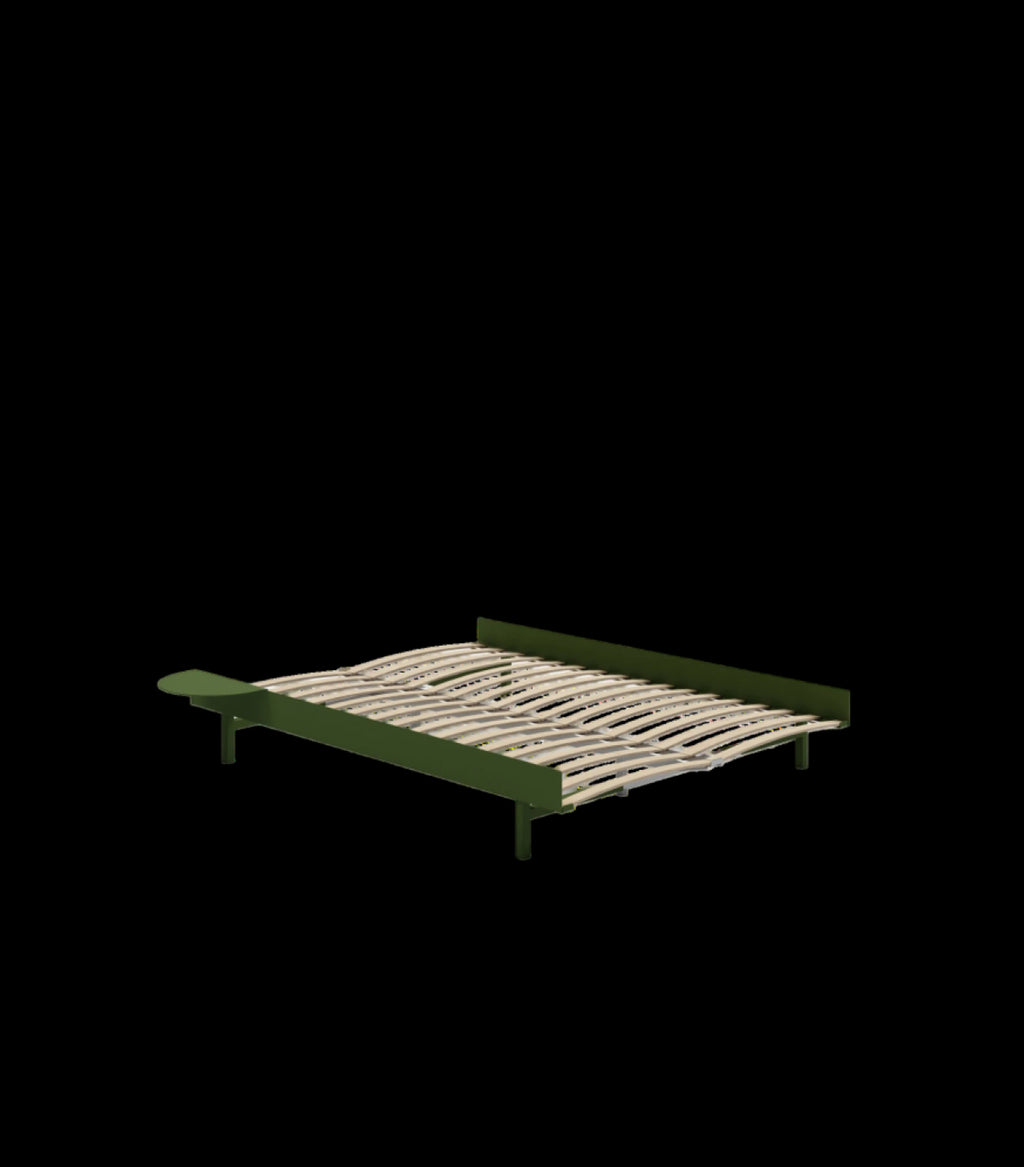Moebe Bed, 150 Cm, Slats, 1x Side Table, Pine Green